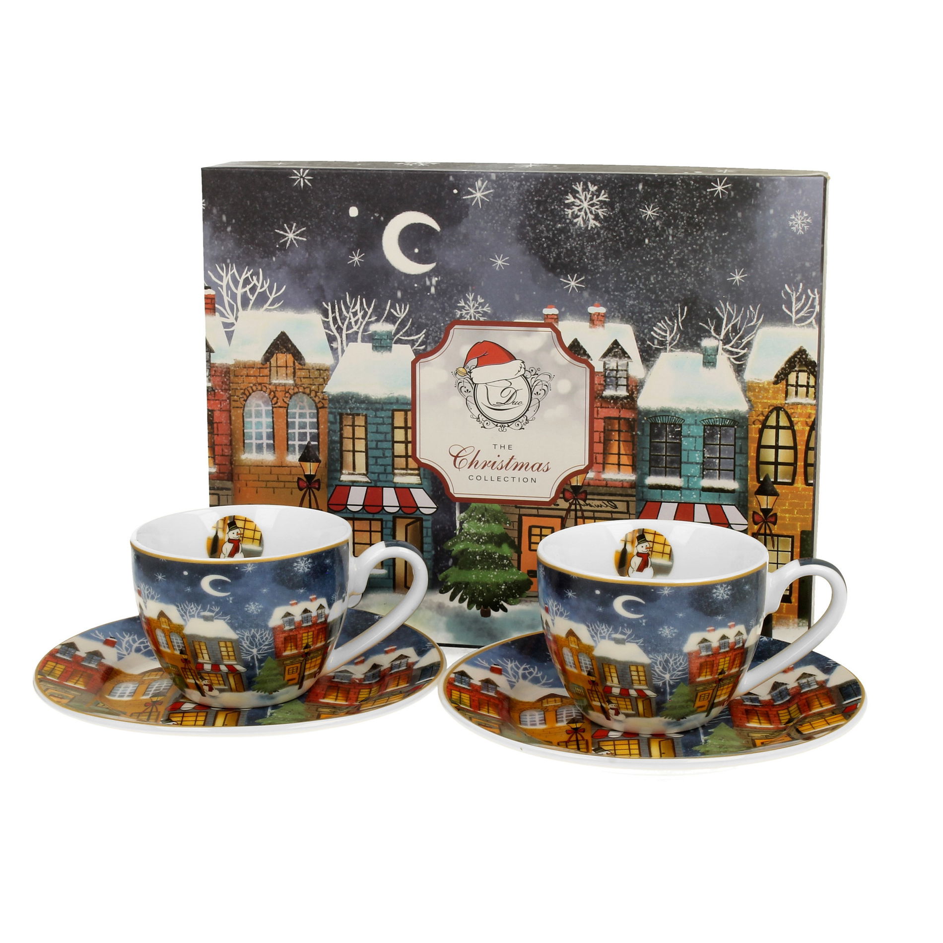 Vánoční šálky na espresso z porcelánu s podšálky DUO CHRISTMAS CITY 90 ml 2 ks.