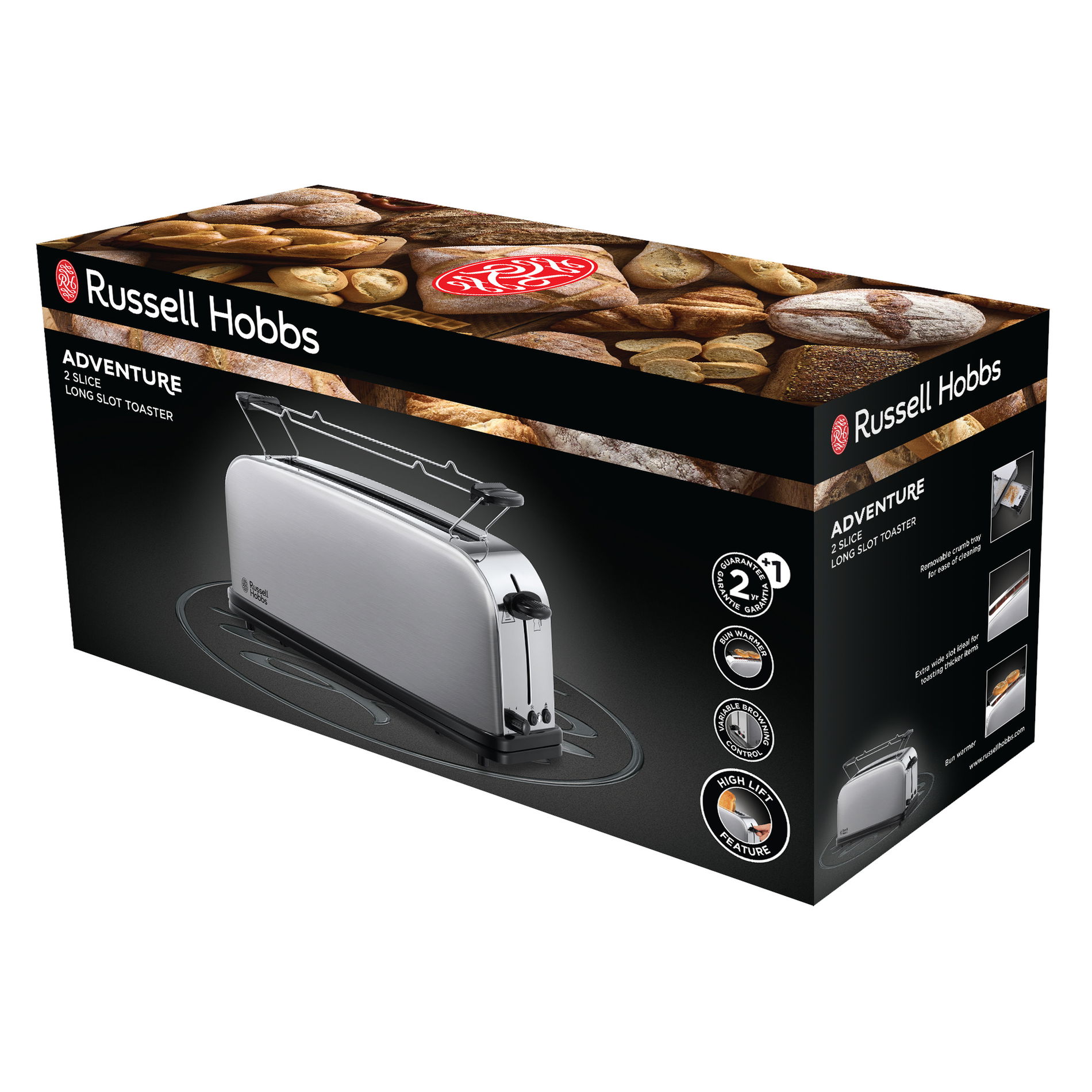 RUSSELL HOBBS Adventure Long Slot 1000 W – nerezový, elektrický toustovač/topinkovač