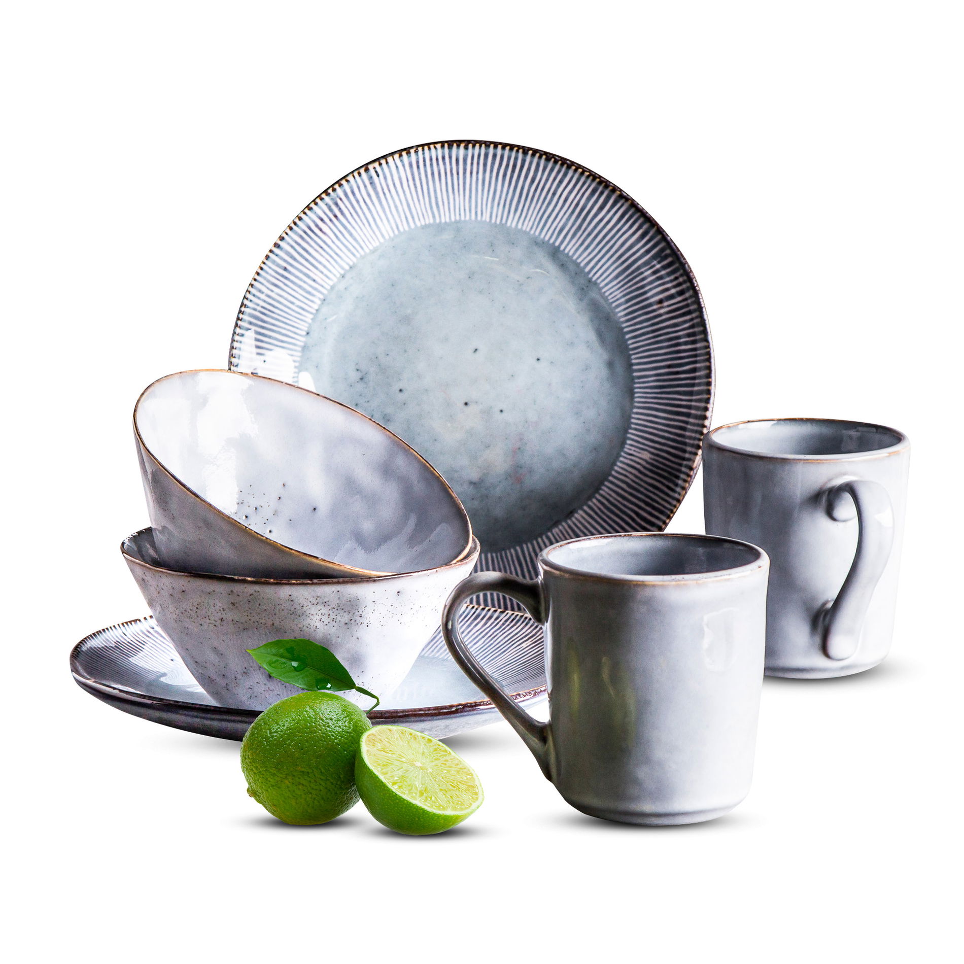 Zestaw śniadaniowy kamionkowy na 2 osoby ORGANIC HAND MADE BŁĘKITNY (6 el.)