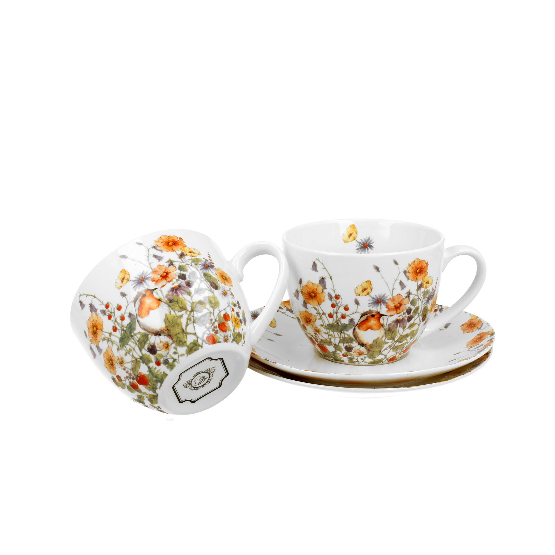 Porcelánové šálky na kávu a čaj s tanierikmi DUO WILD BIRD 280 ml 2 ks
