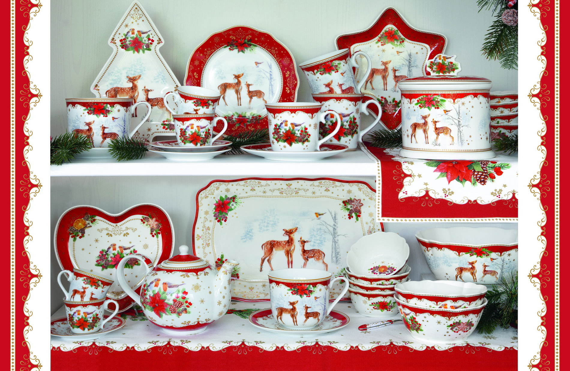 Porcelánový šálka na kávu a čaj s tanierikom CHRISTMAS MELODY 370 ml
