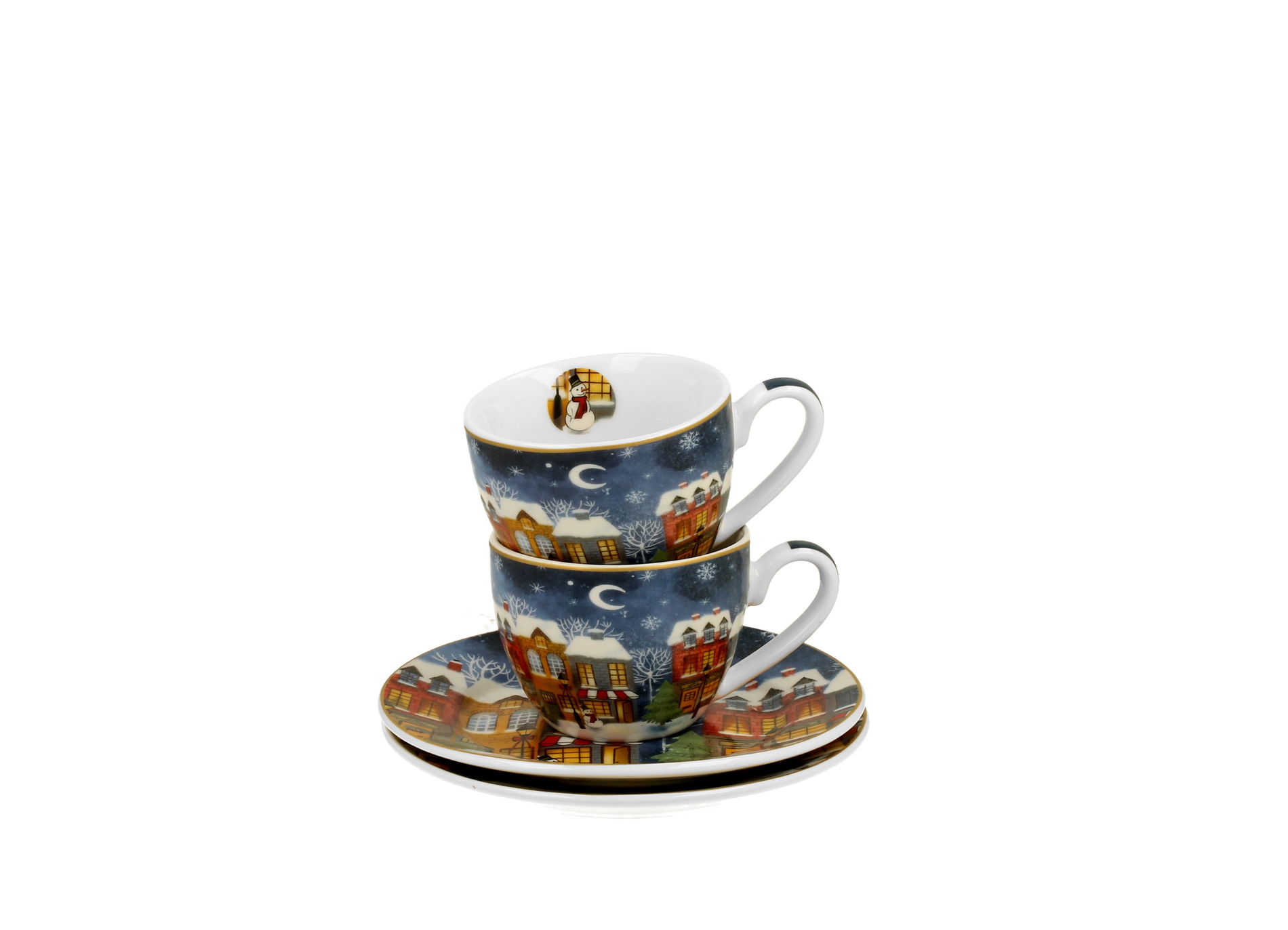 Vánoční šálky na espresso z porcelánu s podšálky DUO CHRISTMAS CITY 90 ml 2 ks.
