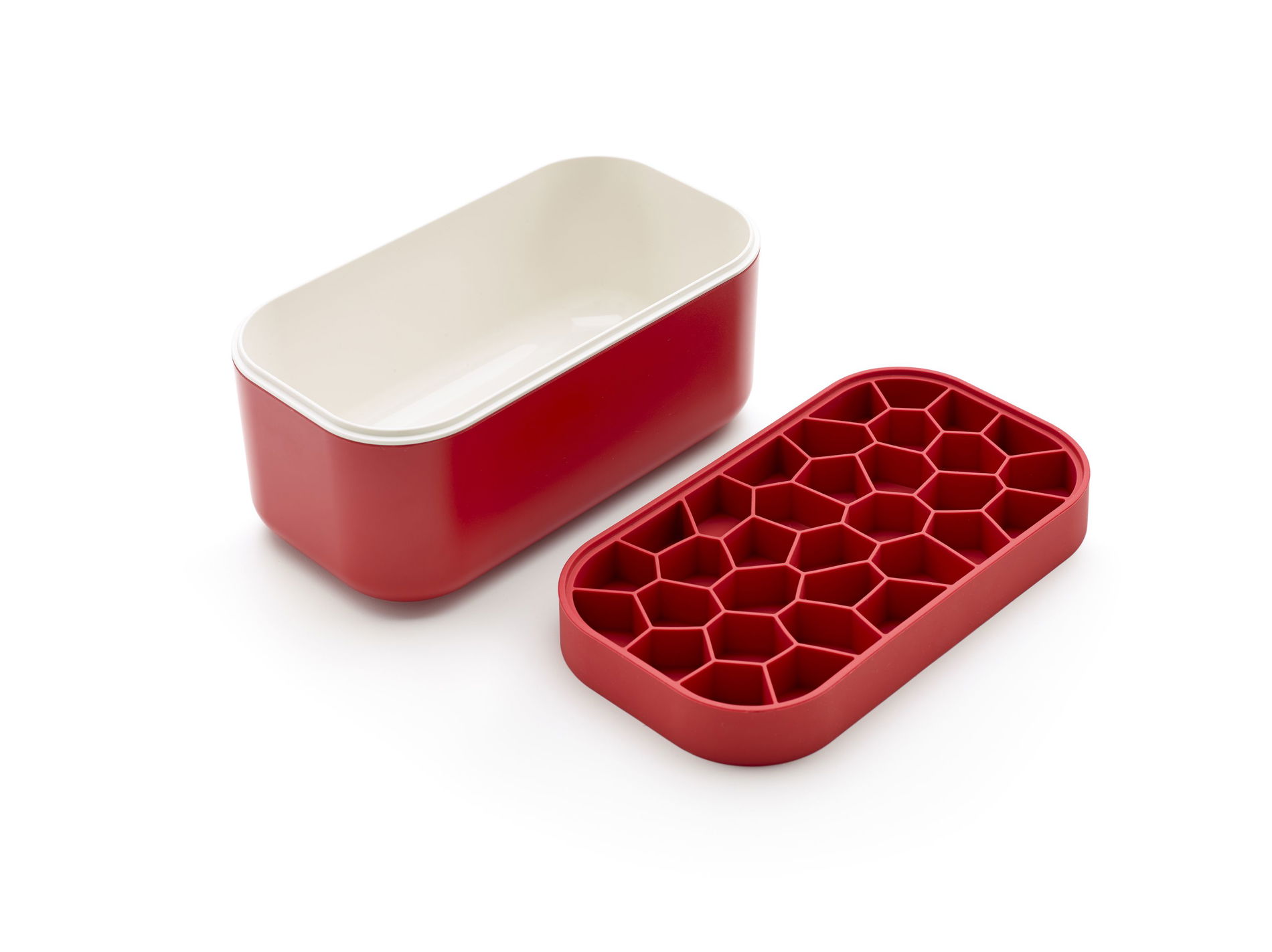 LEKUE Ice Box červená - plastová forma na ľad s nádobou