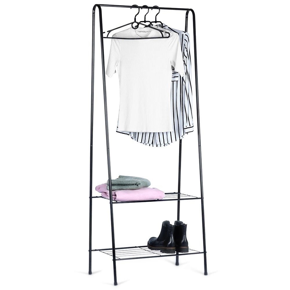 Wieszak na ubrania stojący metalowy z półkami 153 cm