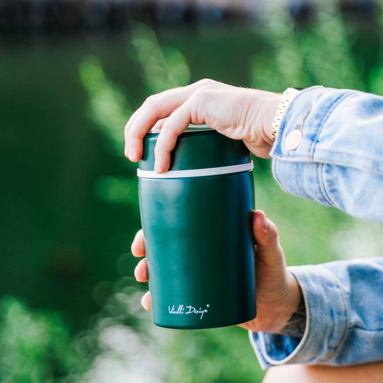 VIALLI DESIGN Fuori 0,5 l tmavě zelená – nerezová termoska na potraviny