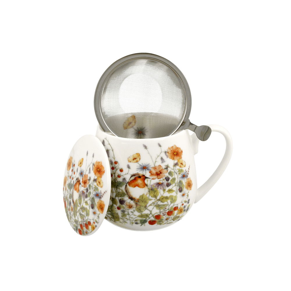 DUO CLASSIC POPPIES AND WILD BIRDS porcelánové hrnky s pítkem a víčkem 4 ks. 430 ml