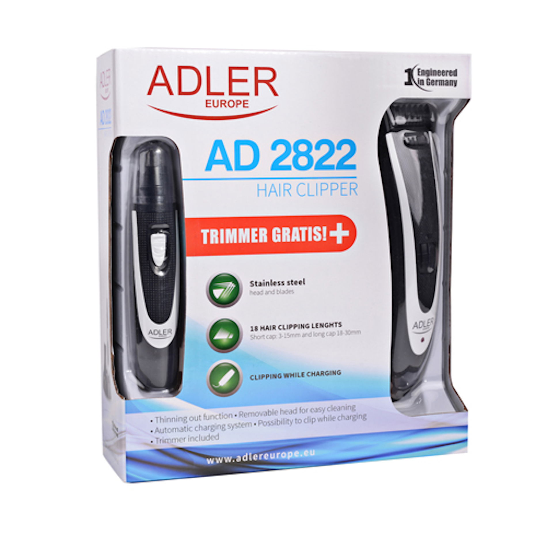 ADLER Handsome černý - plastový elektrický strojek s zastřihovačem