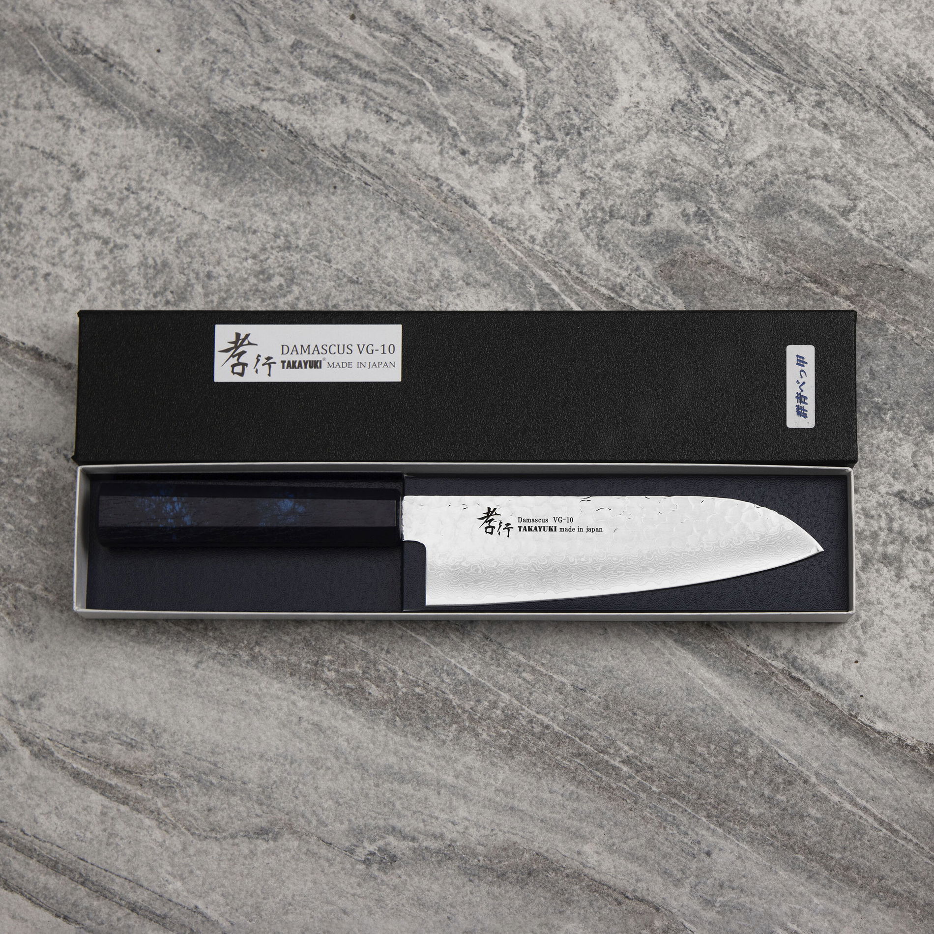 SAKAI TAKAYUKI Nanairo Blue 17 cm - japonský nůž Santoku z damascénské oceli