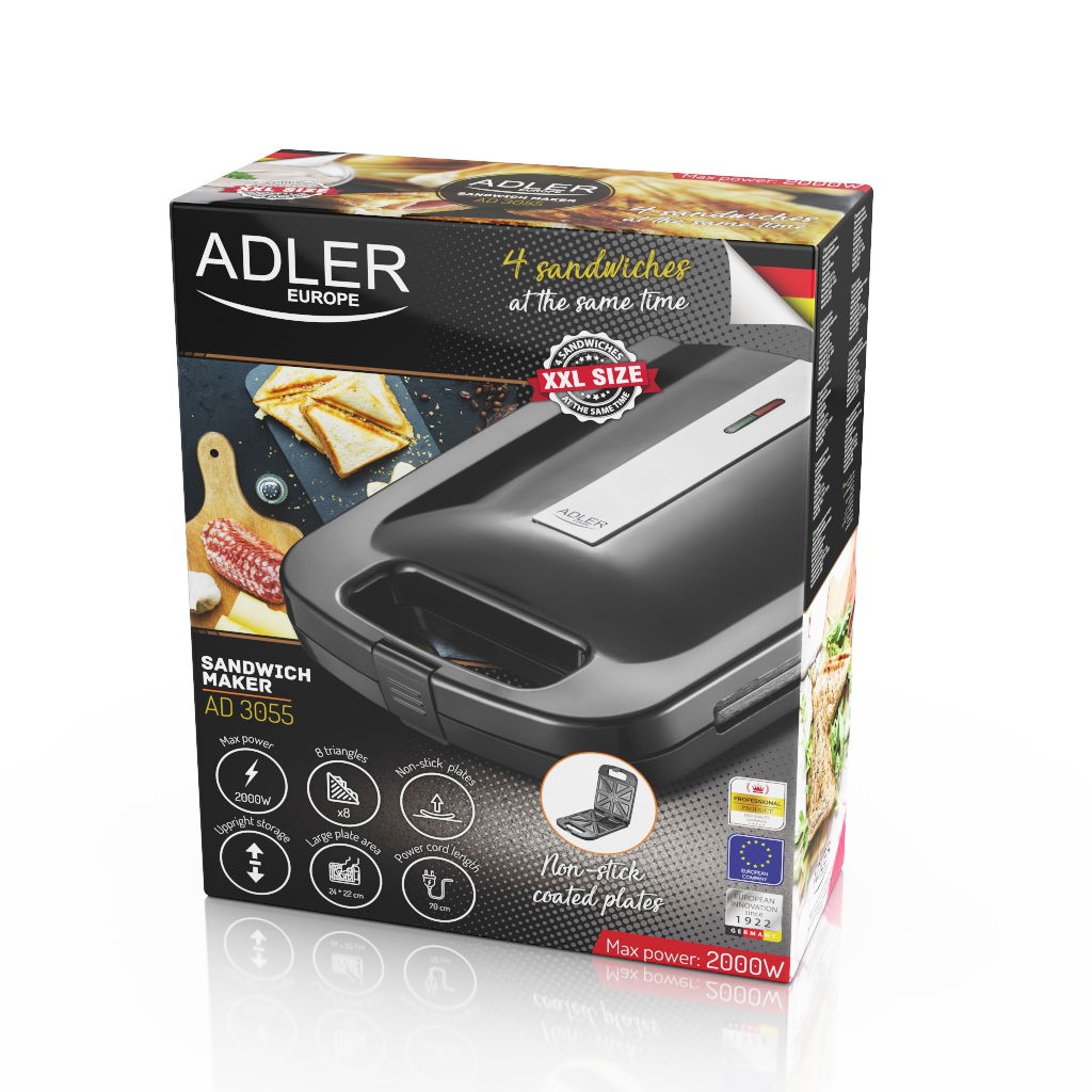 ADLER AD 3055 2000 W - elektrický hriankovač / toastovač na sendviče