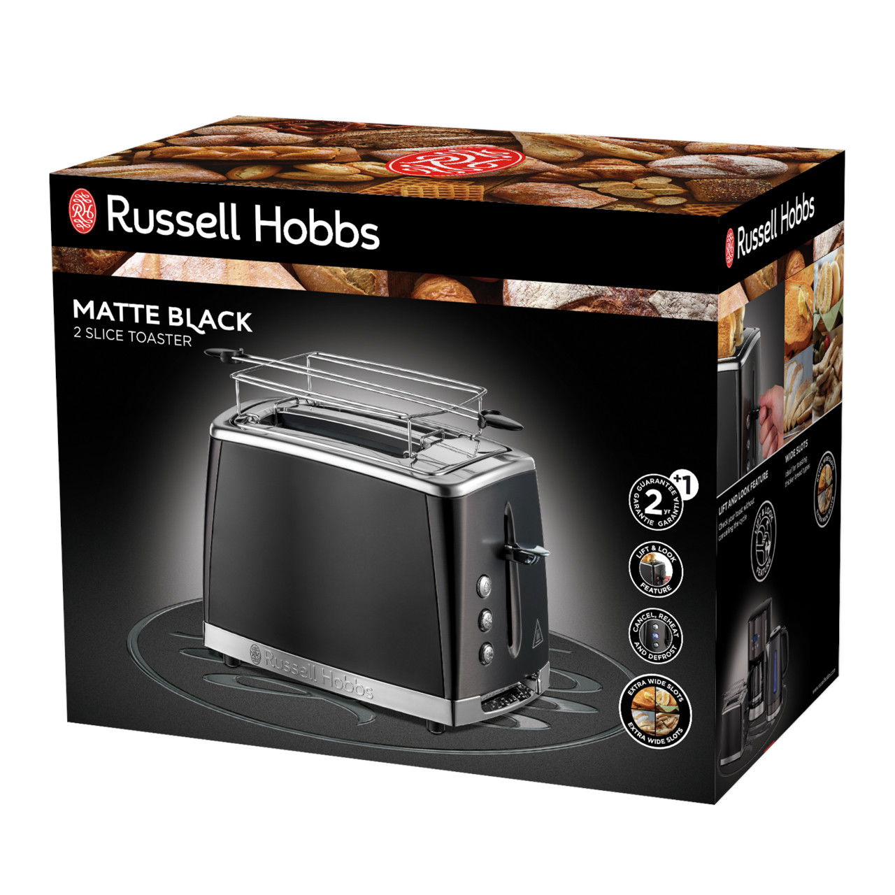 RUSSELL HOBBS Matte Black 1550 Watt black - nerezový elektrický topinkovač/sendvičovač