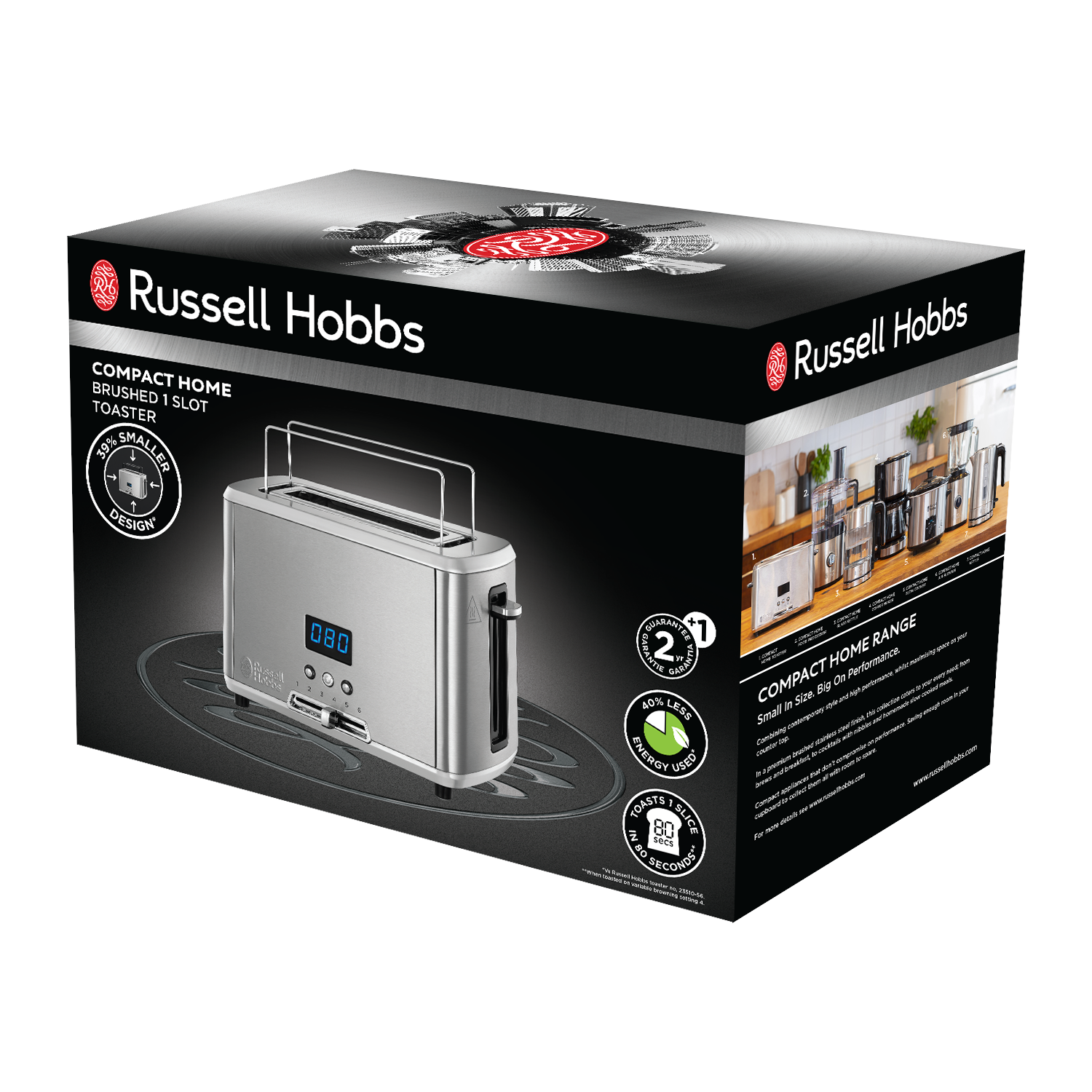 RUSSELL HOBBS Compact Home Brushed Toaster 820 W – nerezový, elektrický toustovač/topinkovač