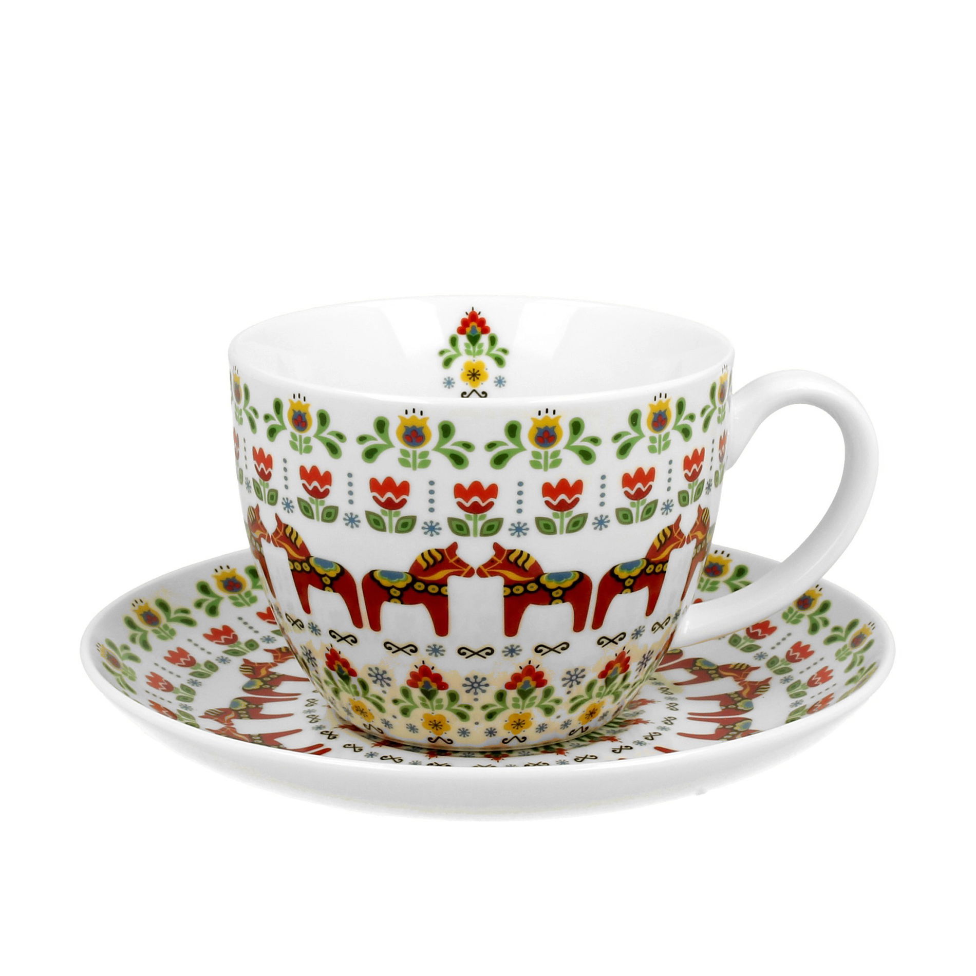 Porcelánový šálka na kávu a čaj s tanierikom DUO ETNO SKANDINÁVSKY VZOR 470 ml