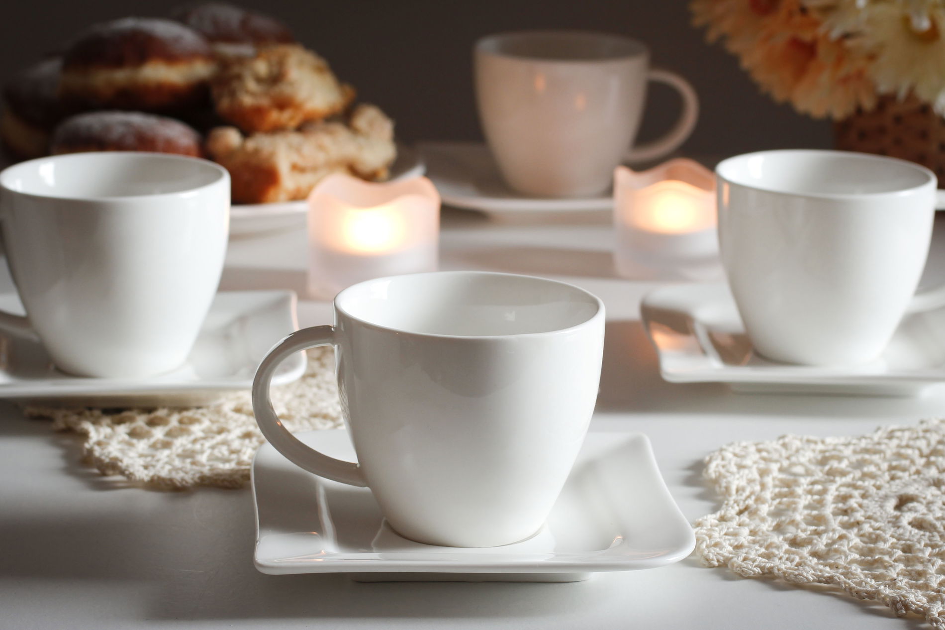 AMBITION Fala 200 ml 6 szt. - filiżanki do kawy i herbaty porcelanowe ze spodkami