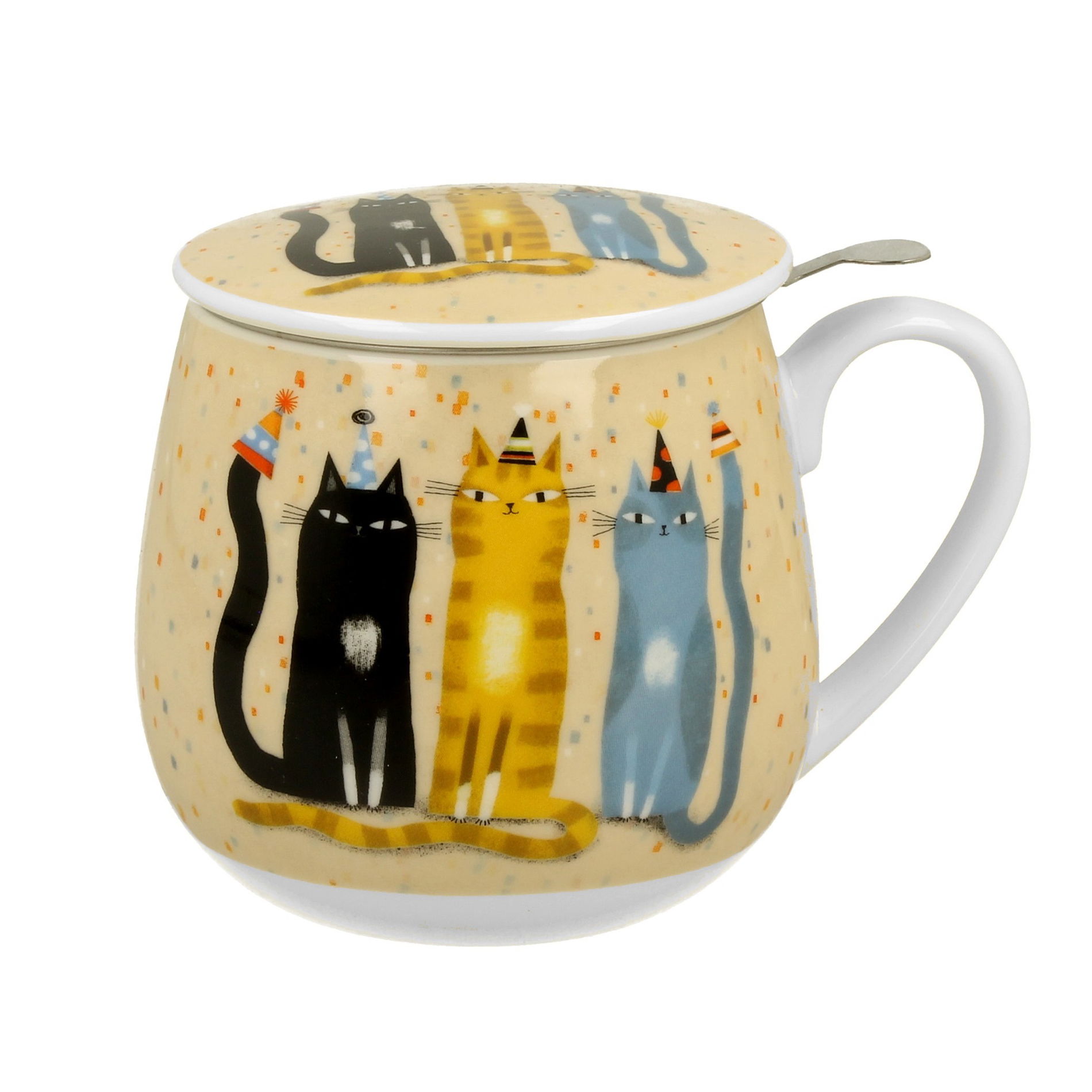 Kubek porcelanowy z zaparzaczem i pokrywką DUO ANIMALS KOCI ŚWIAT PARTY 430 ml