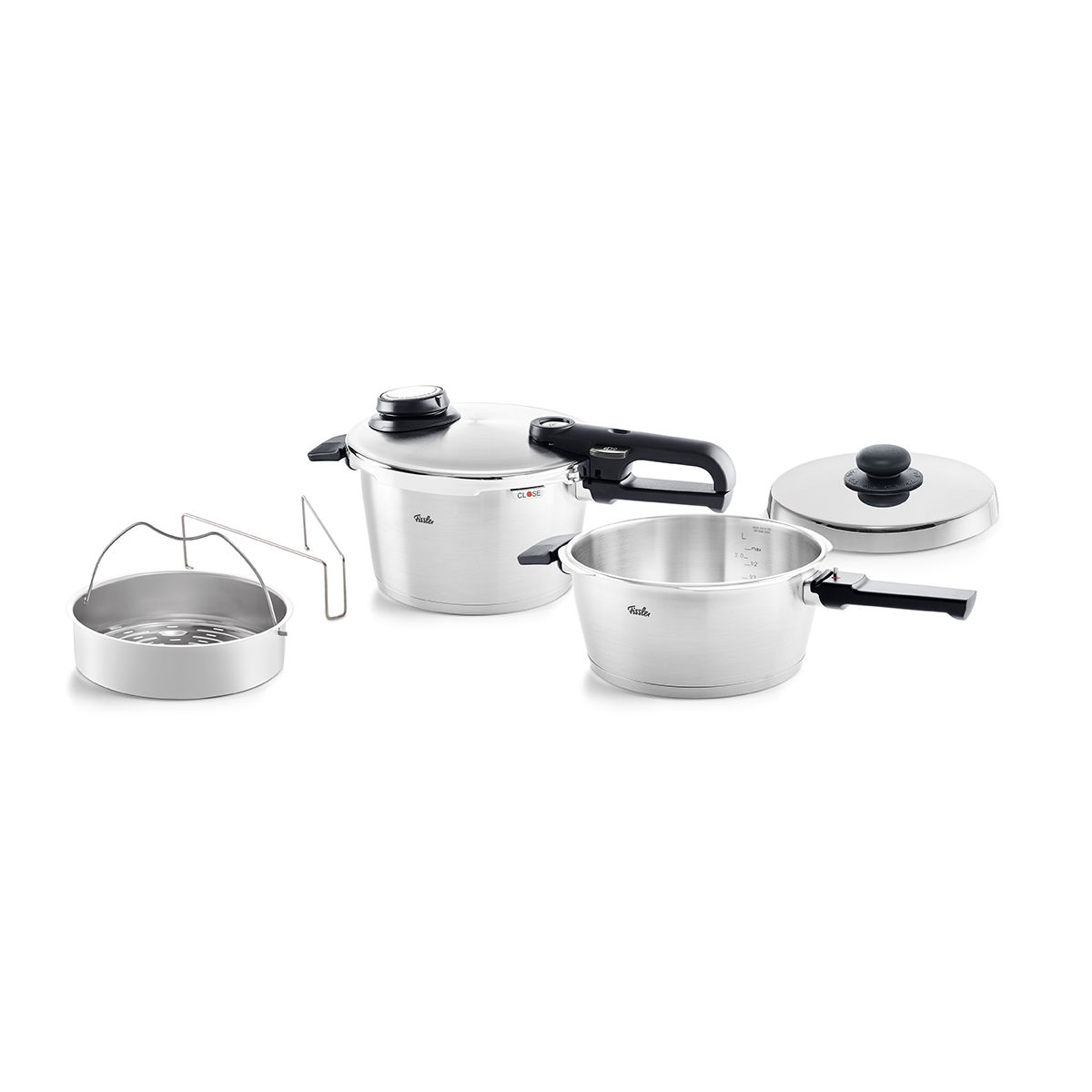 FISSLER Vitavit Premium 6 el. - tlakové hrnce s vložkou pro vaření na páře z nerezové oceli