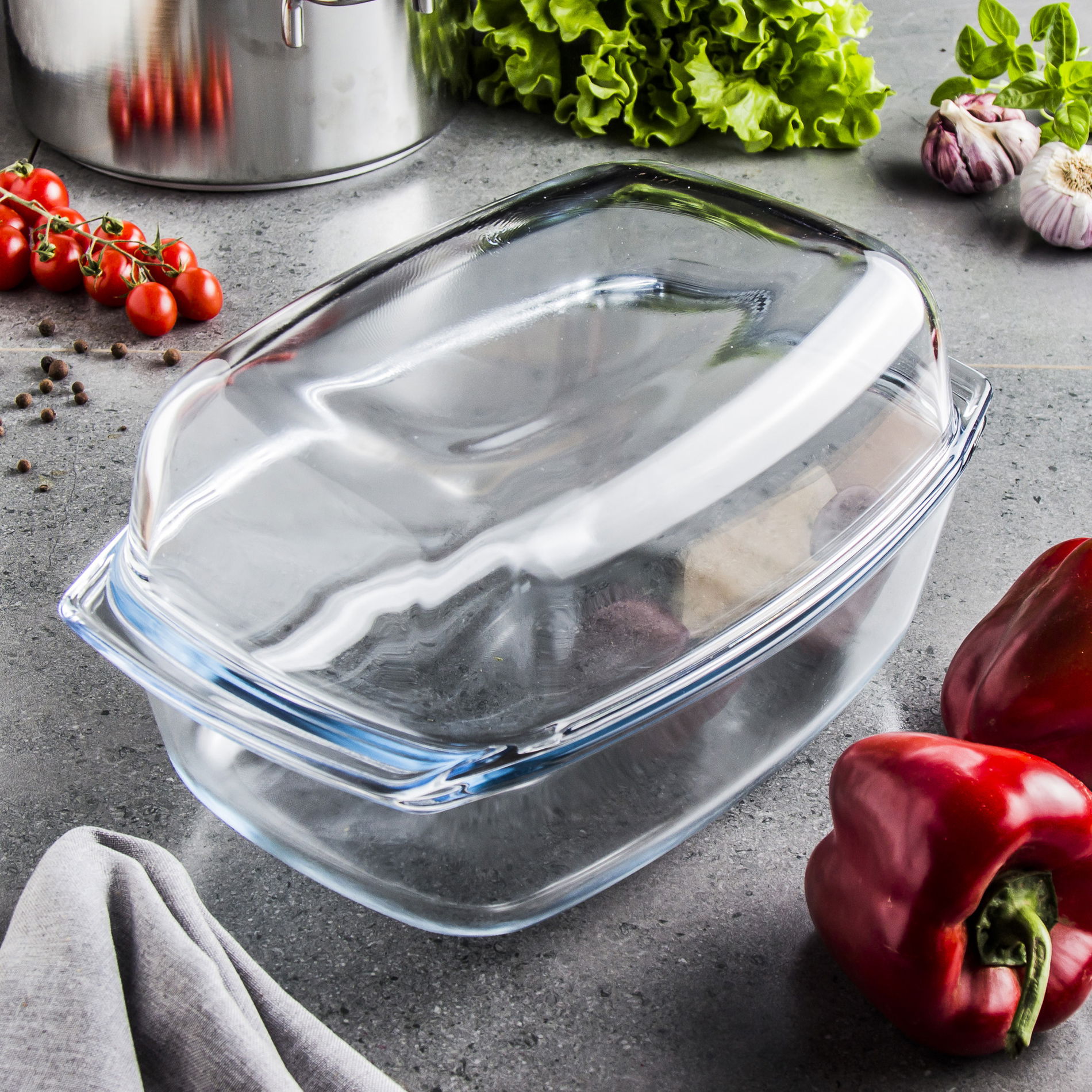 Skleněná zapékací mísa FLORINA LIMPO 6,8 l s víkem