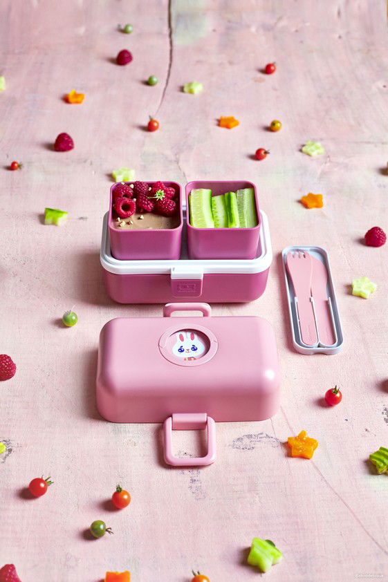 MONBENTO Pocket Color Pink Blush 4 szt. różowy - komplet sztućców podróżnych na 1 osobę plastikowy