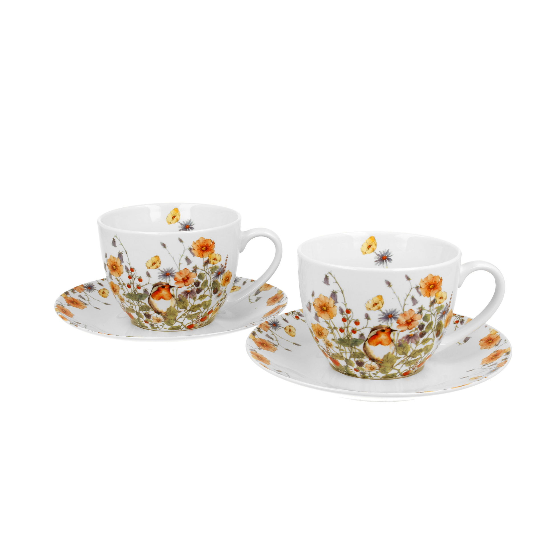 Porcelánové šálky na kávu a čaj s tanierikmi DUO WILD BIRD 280 ml 2 ks