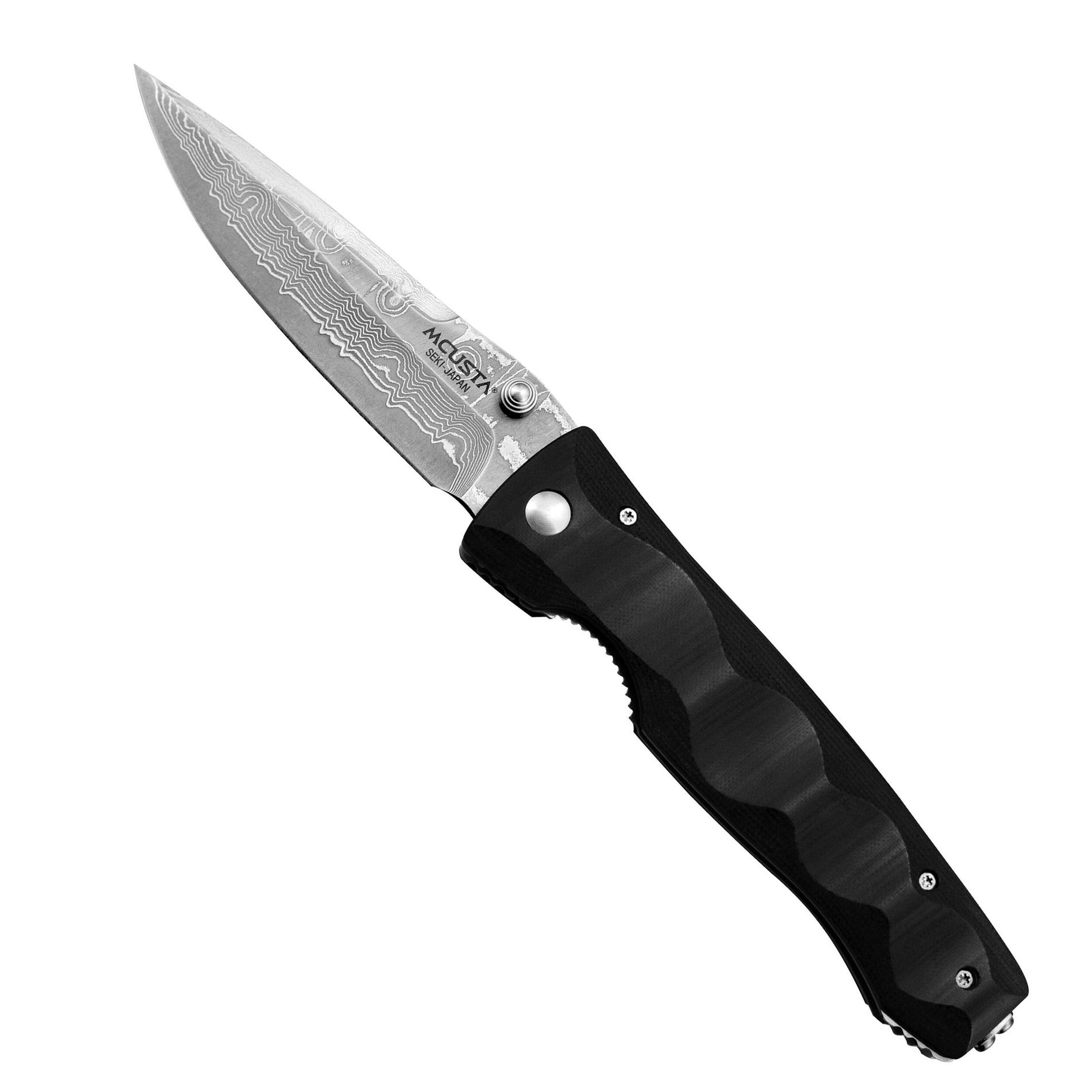 MCUSTA Elite Black Micarta Damascus 8,5 cm - japoński nóż survivalowy składany ze stali damasceńskiej