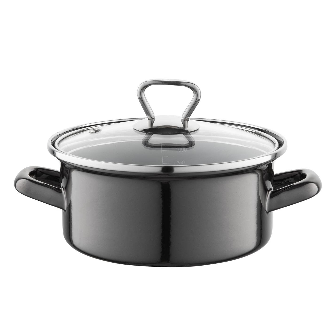 Smaltovaný hrnec s poklicí EMALIA POLSKA PLESZEW METALICO NISKI 1,4 l
