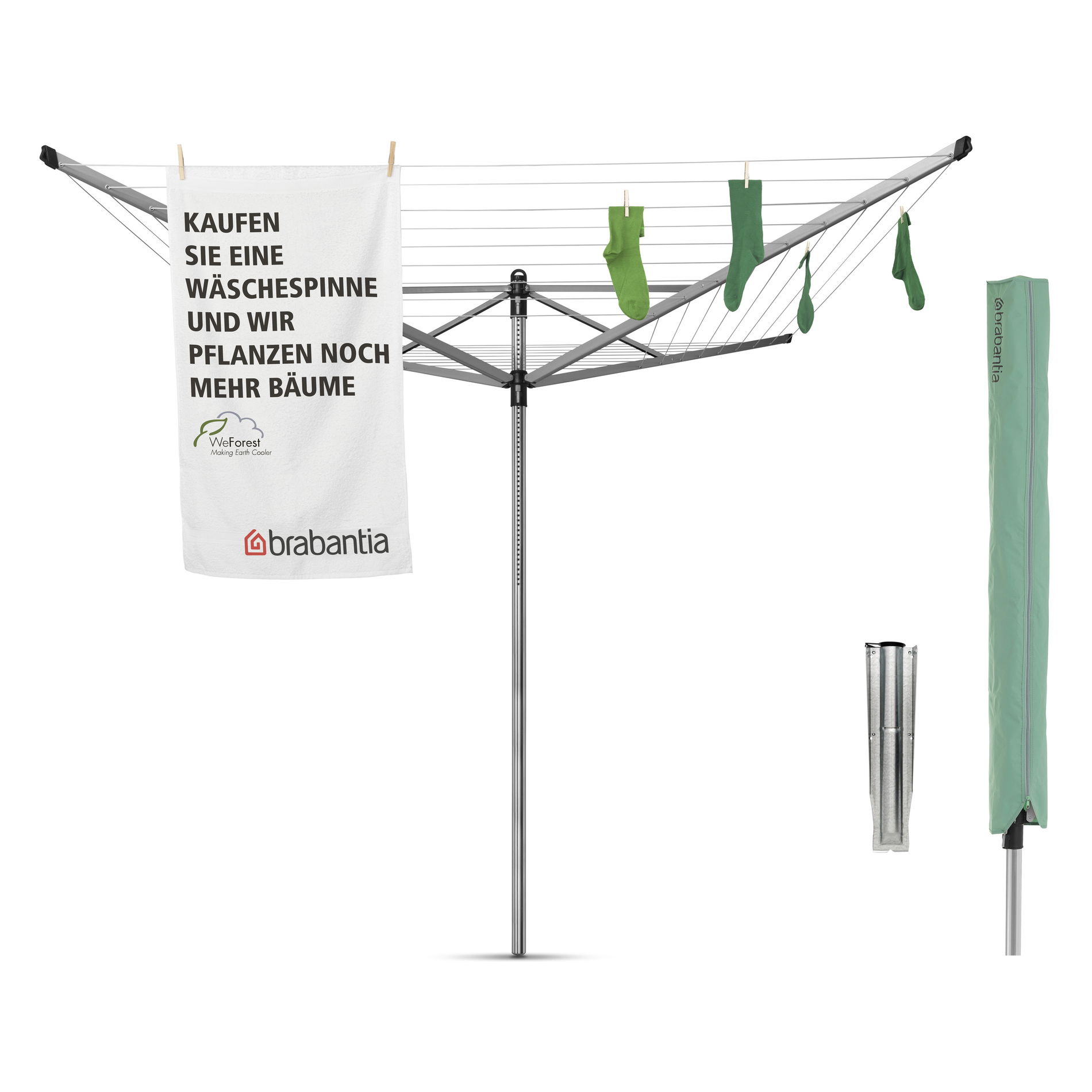 BRABANTIA Lift-o-matic šedá 50 mb (310966) - záhradný oceľový sušiak na prádlo s krytom
