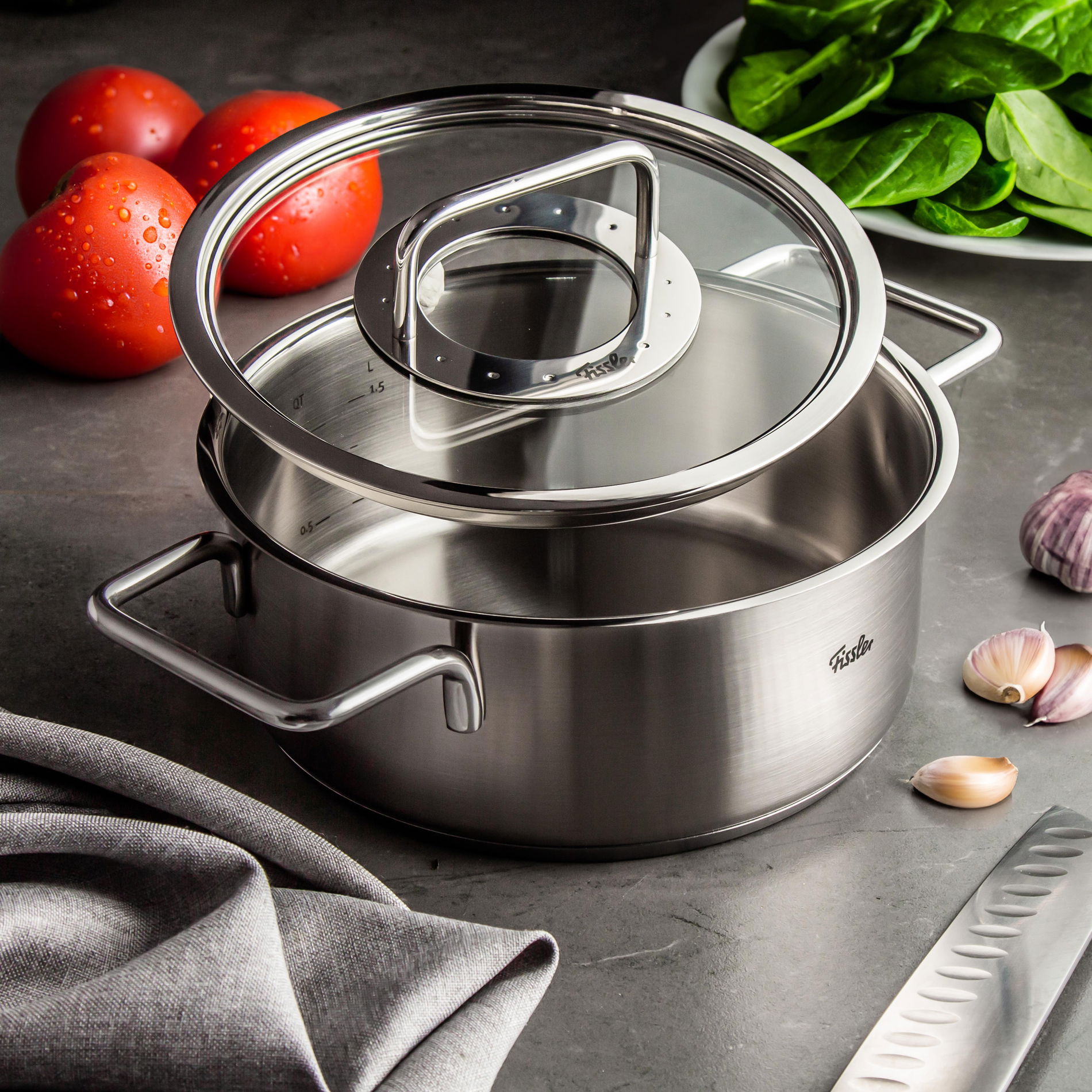 FISSLER Pure Collection 20 cm - nerezový hrnec se skleněným víkem