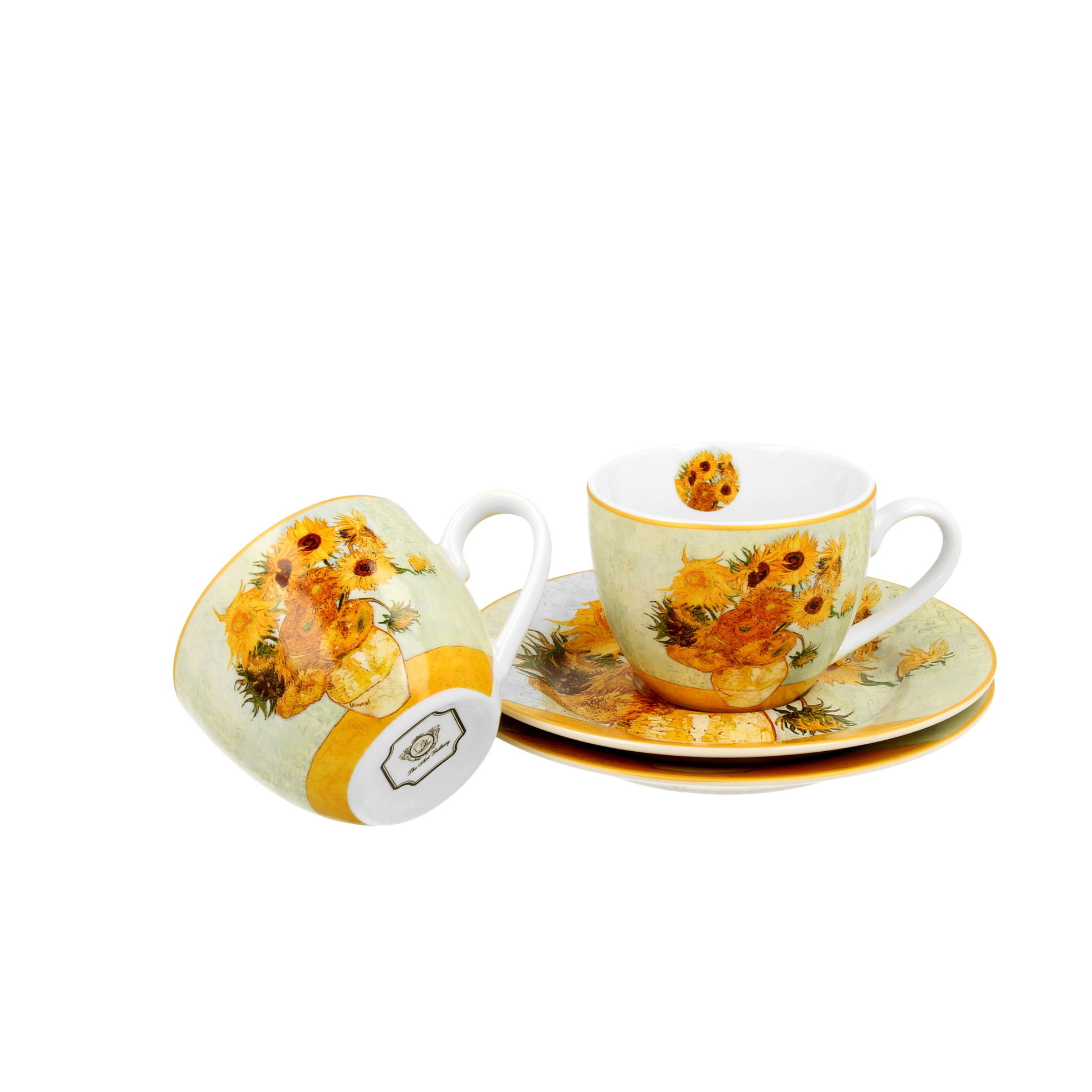 Porcelánové šálky na espresso s tanierikmi DUO ART GALLERY SLNEČNICE OD V. VAN GOGHA 110 ml 2 ks.