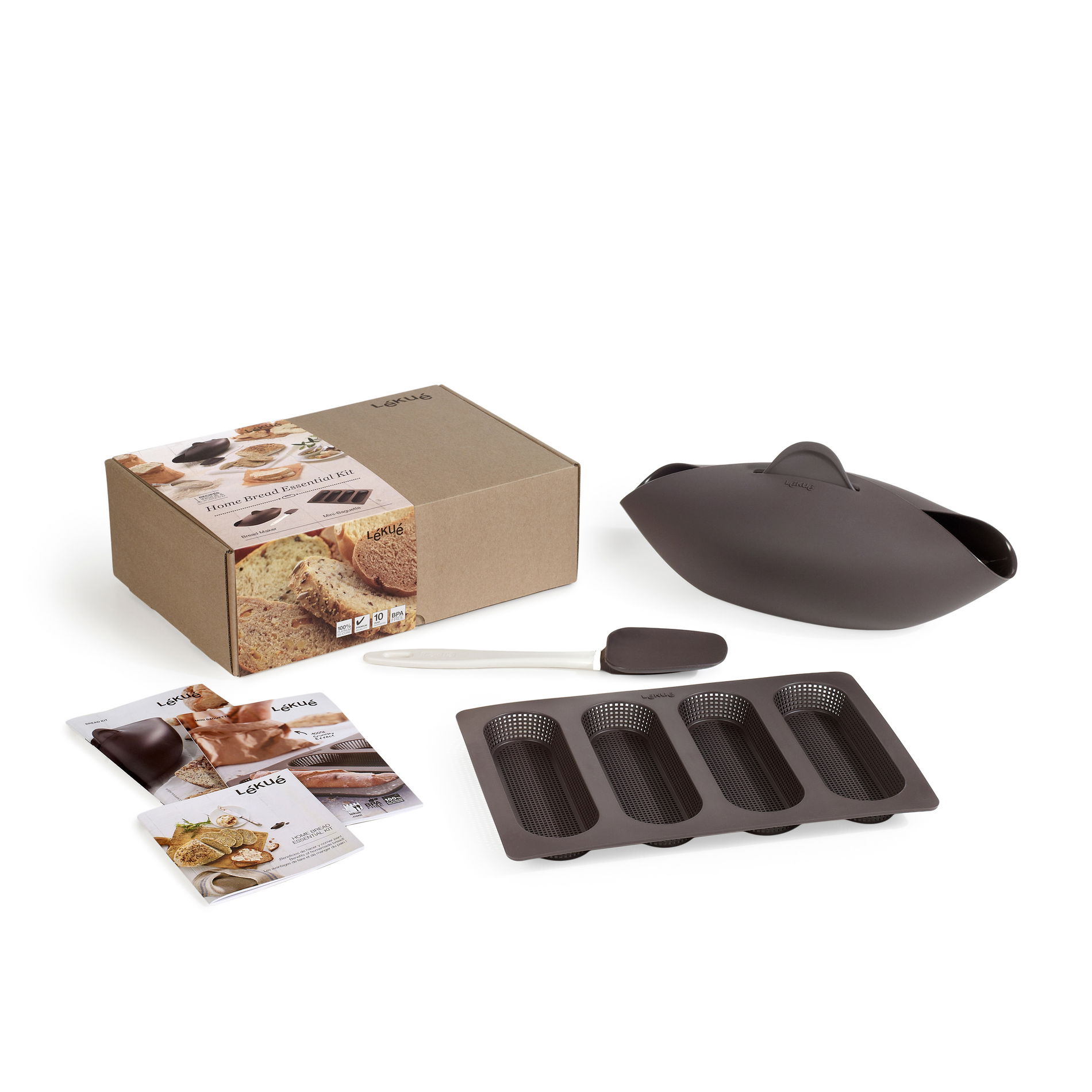 LEKUE Mini 20 x 18,8 cm hnedá - silikónová forma na bagety s príslušenstvom