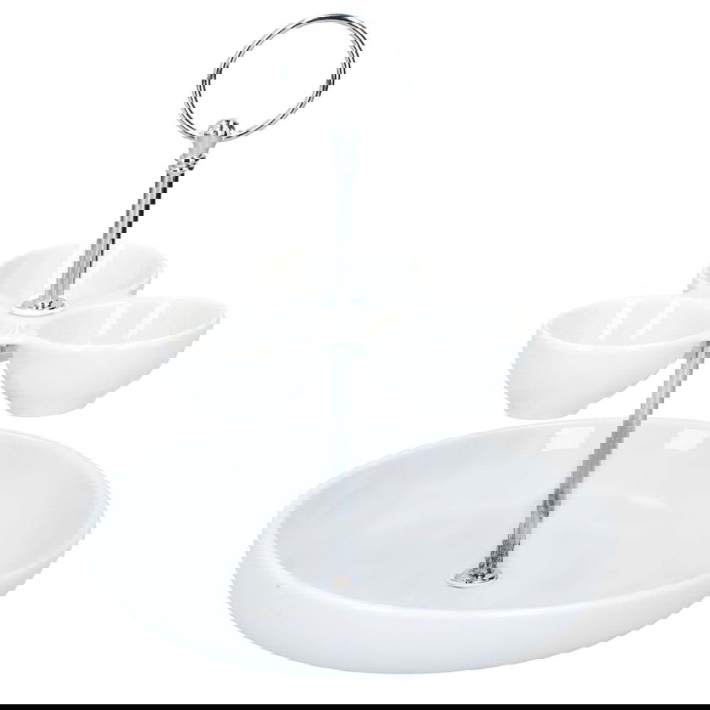 Patera stała na przekąski z miseczkami do dipów porcelanowa 17,5 x 22 cm