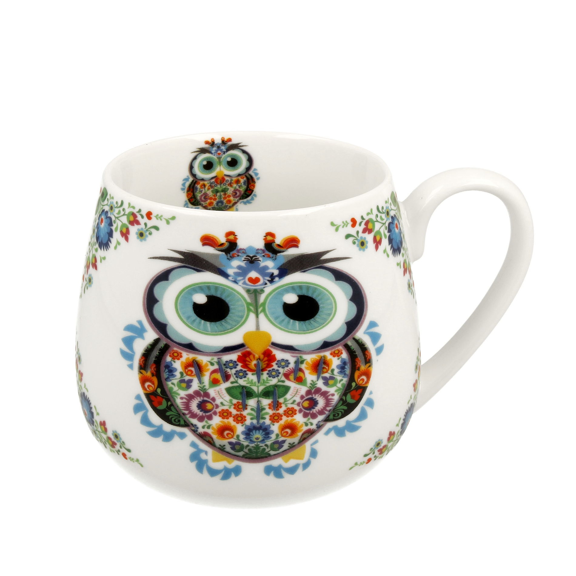 Porcelánový hrnček DUO ETNO SOVA BIELY 430 ml