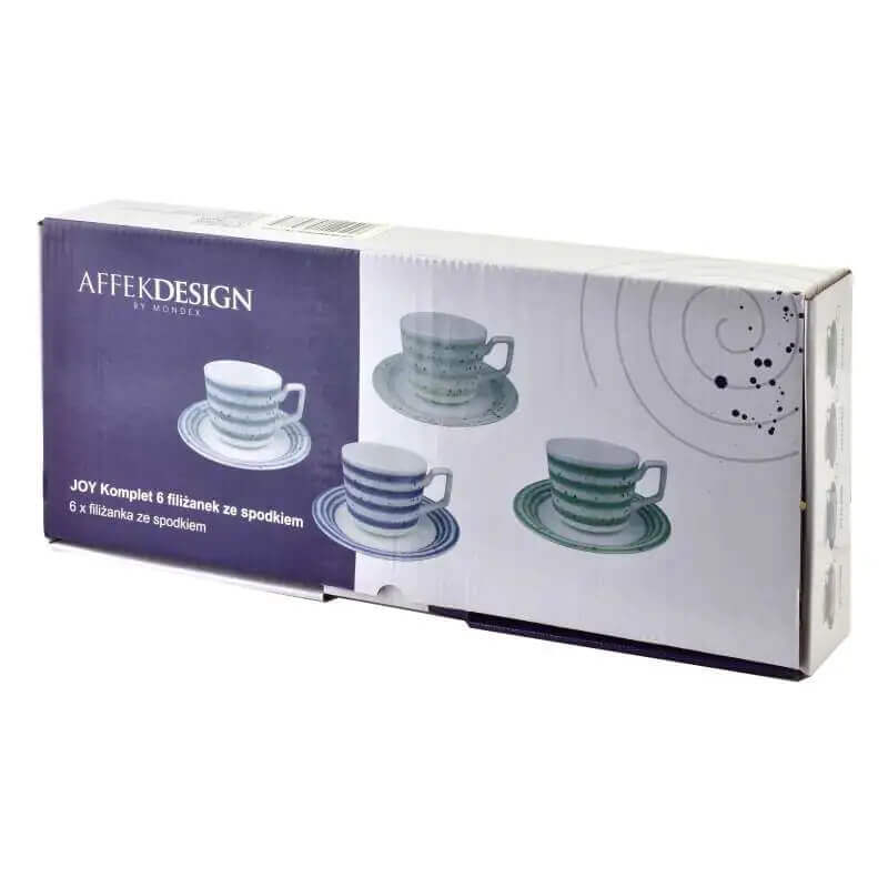 Porcelánové šálky s tanierikmi AFFEK DESIGN JOY BLUE 210 ml 6 ks