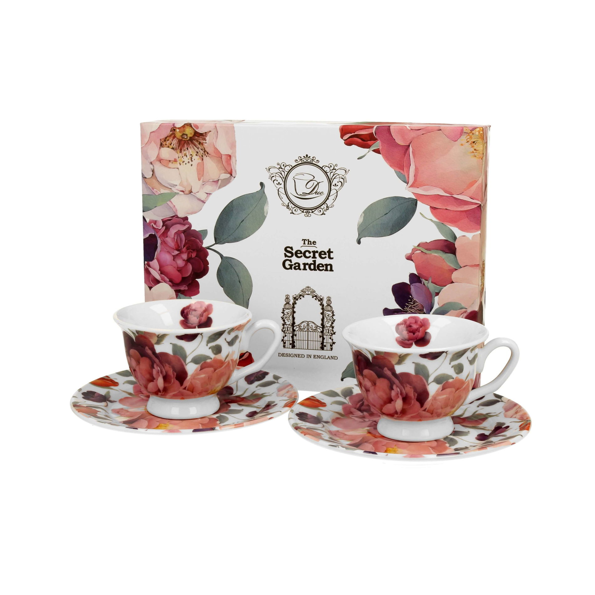 Espresso šálky s tanierikmi DUO THE SECRET GARDEN SPRING ROSES WHITE 100 ml 2 ks