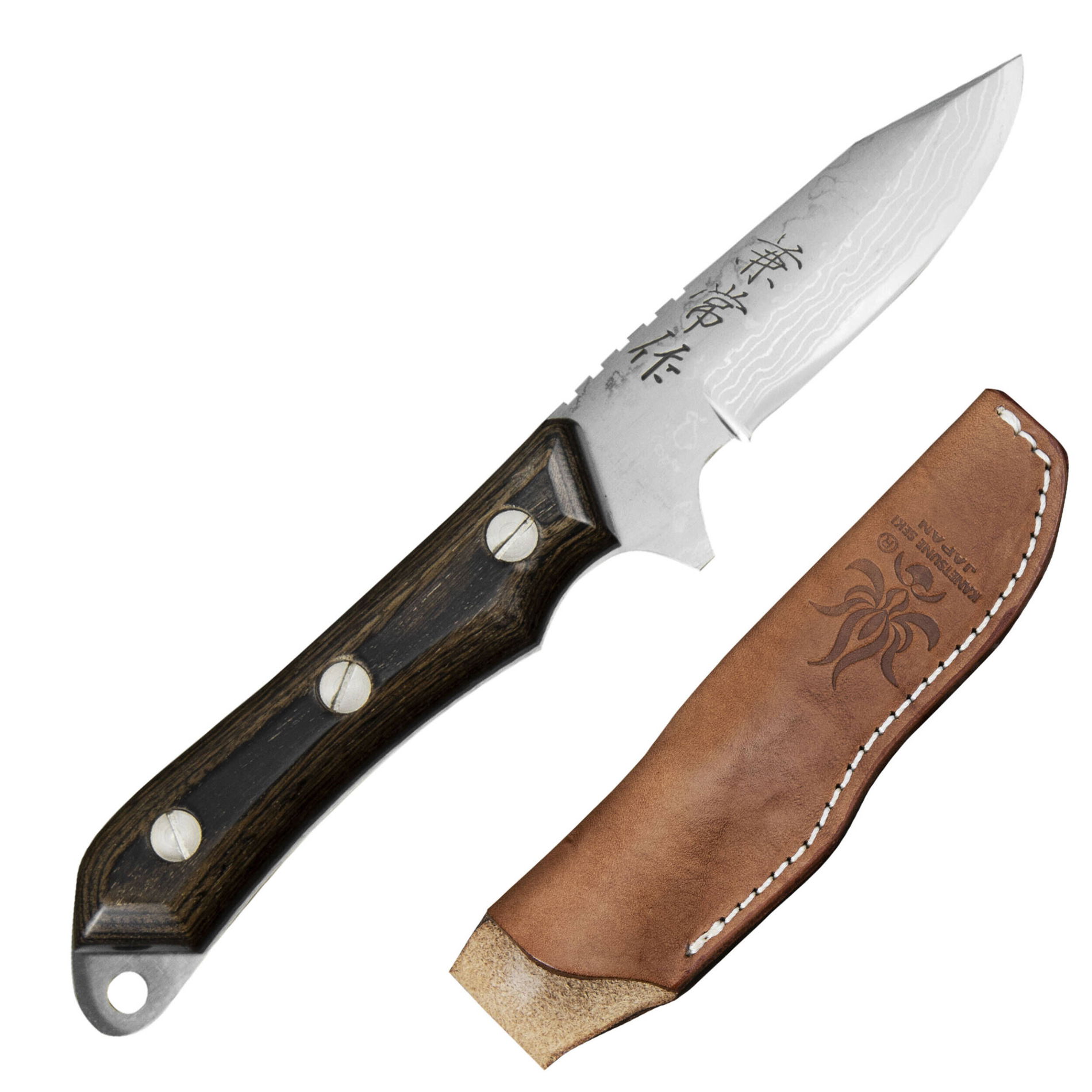 KANETSUNE SEKI Seseragi Drop 7 cm - japoński nóż survivalowy ze stali wysokowęglowej w etui / pochwie