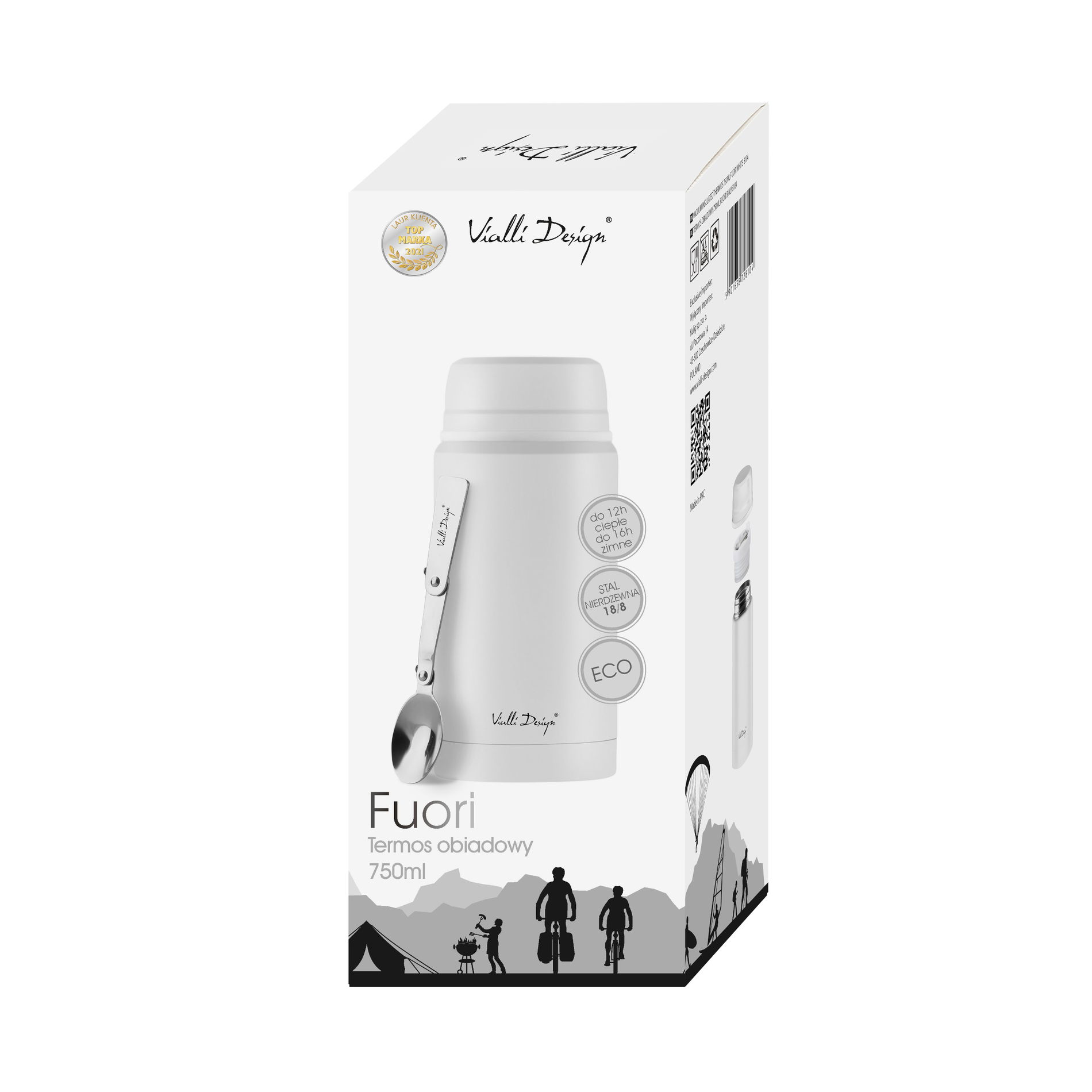 VIALLI DESIGN Fuori 0,75 l bílá – nerezová termoska na potraviny se lžičkou