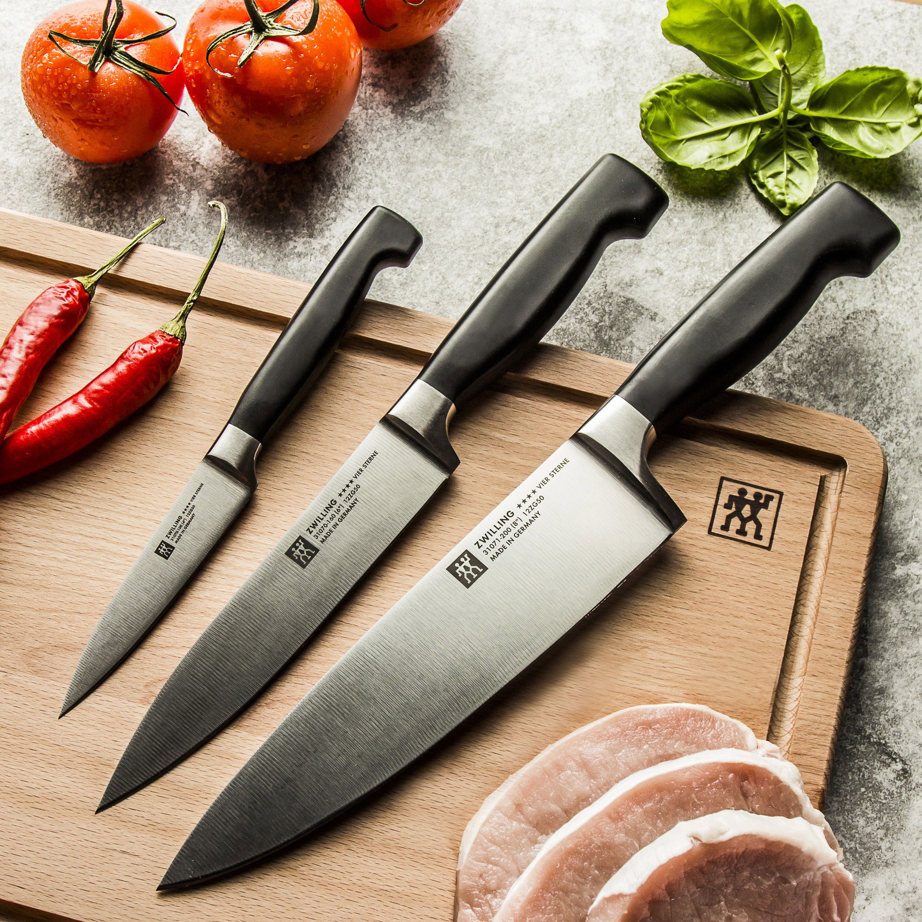ZWILLING Four Star 3 ks černá - sada kuchyňských nožů z nerezové oceli