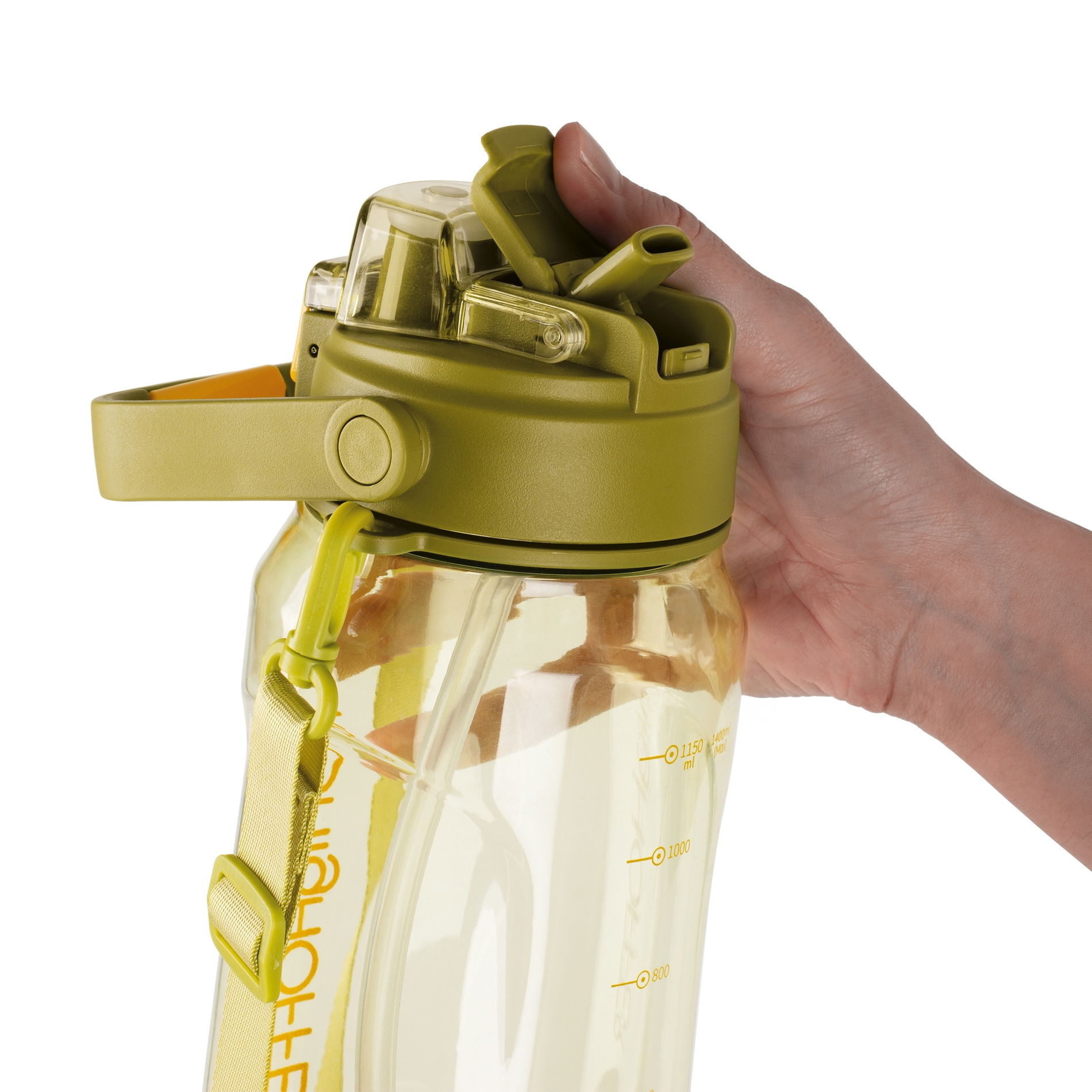 Láhev / láhev na vodu velká tritanová s brčkem a popruhem na nošení KONIGHOFFER REMO 1,4 l