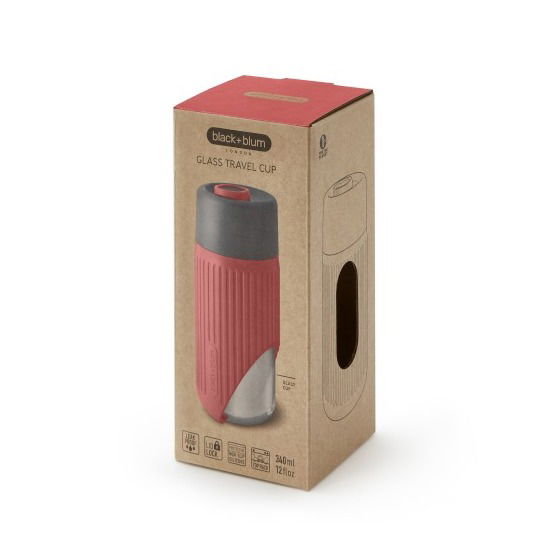BLACK BLUM Cestovný pohár 340 ml koralový - sklenený pohár s viečkom