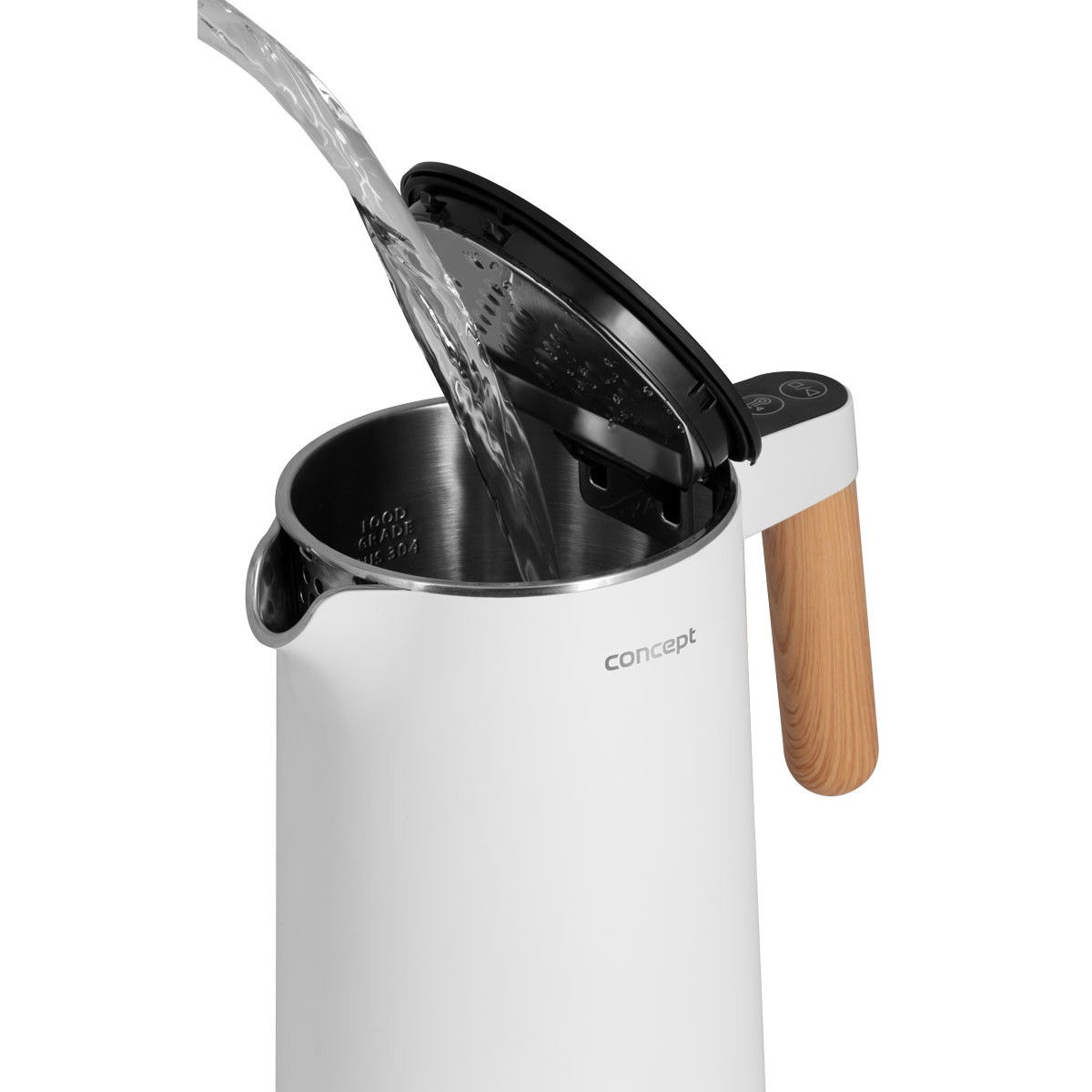 Elektrická bezdrátová rychlovarná konvice z nerezové oceli CONCEPT DOUBLE WALL bílá 1,5 l