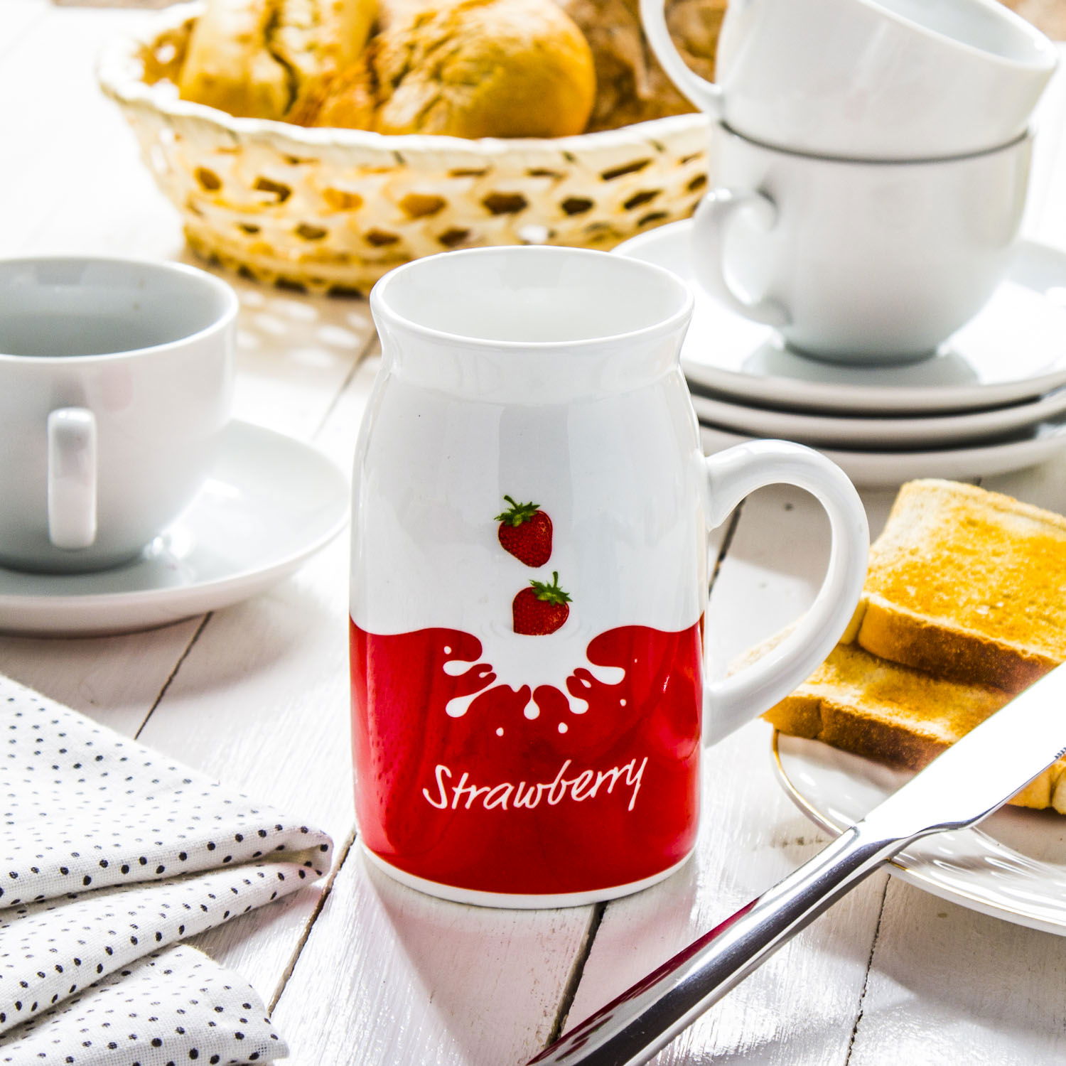Keramický hrnek DAIRY STRAWBERRY SIMPLE BÍLÝ 400 ml