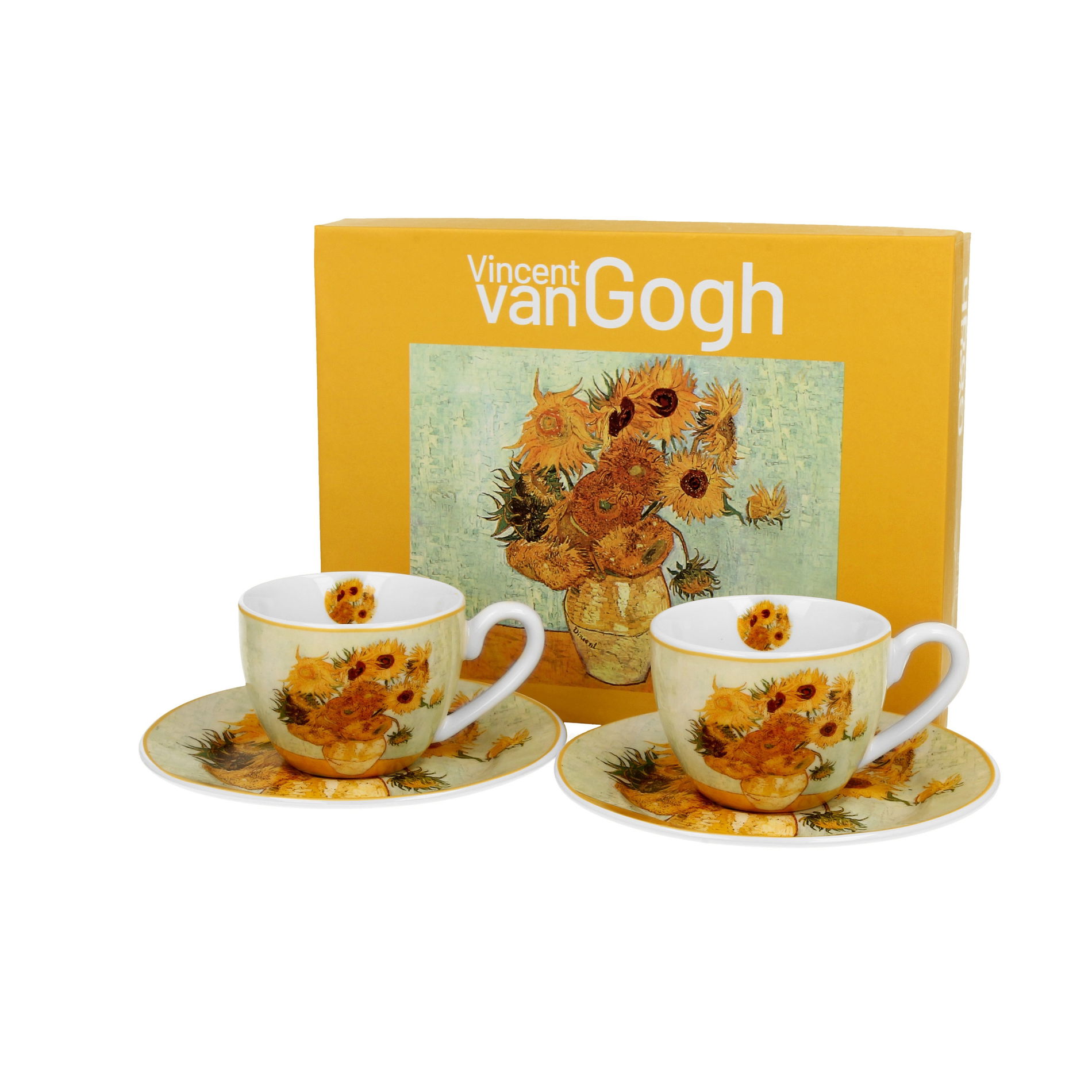 Porcelánové šálky na espresso s tanierikmi DUO ART GALLERY SLNEČNICE OD V. VAN GOGHA 110 ml 2 ks.