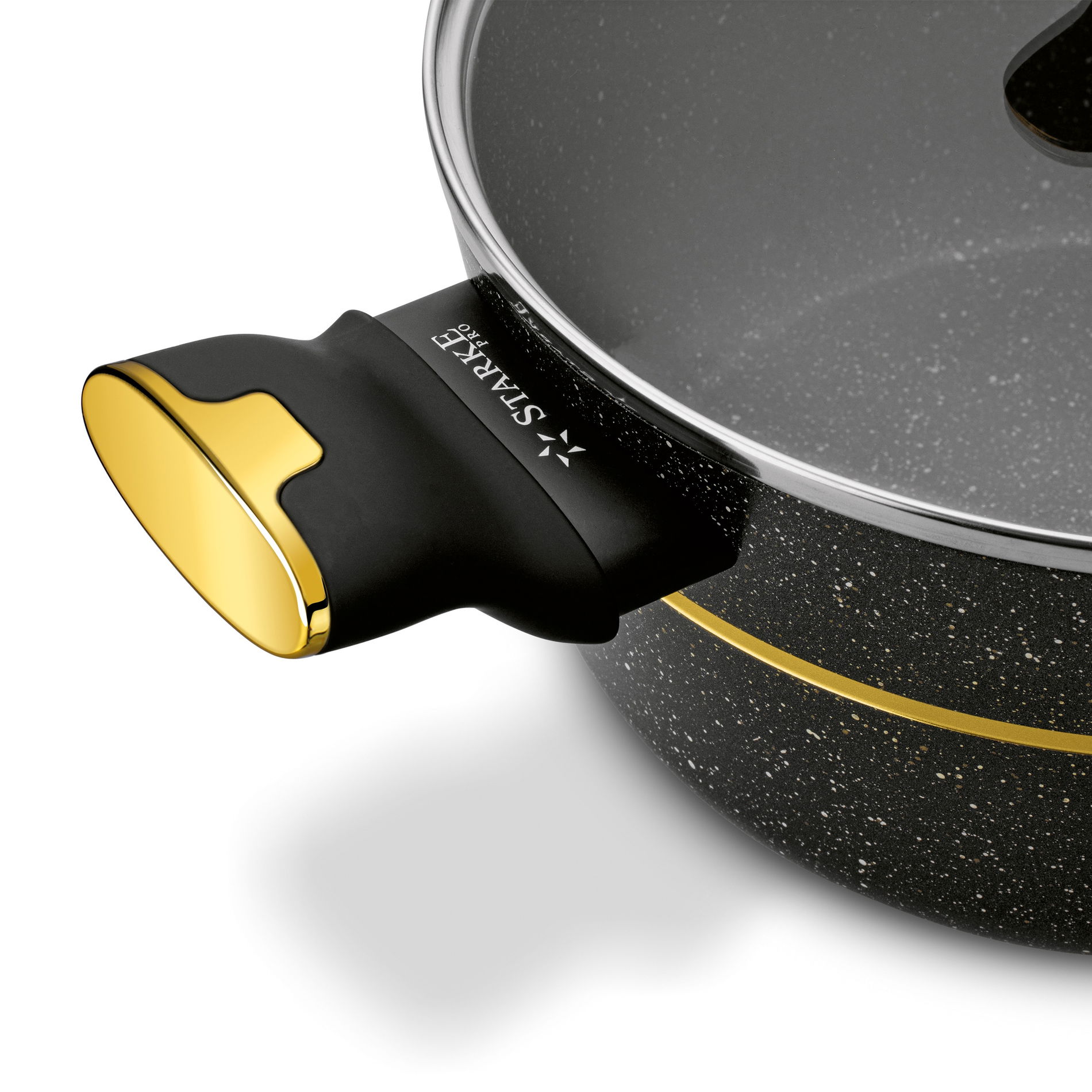 Zestaw 4 garnków granitowych z pokrywkami i patelnią STARKE PRO GOLDEN MARBLE 10 el.