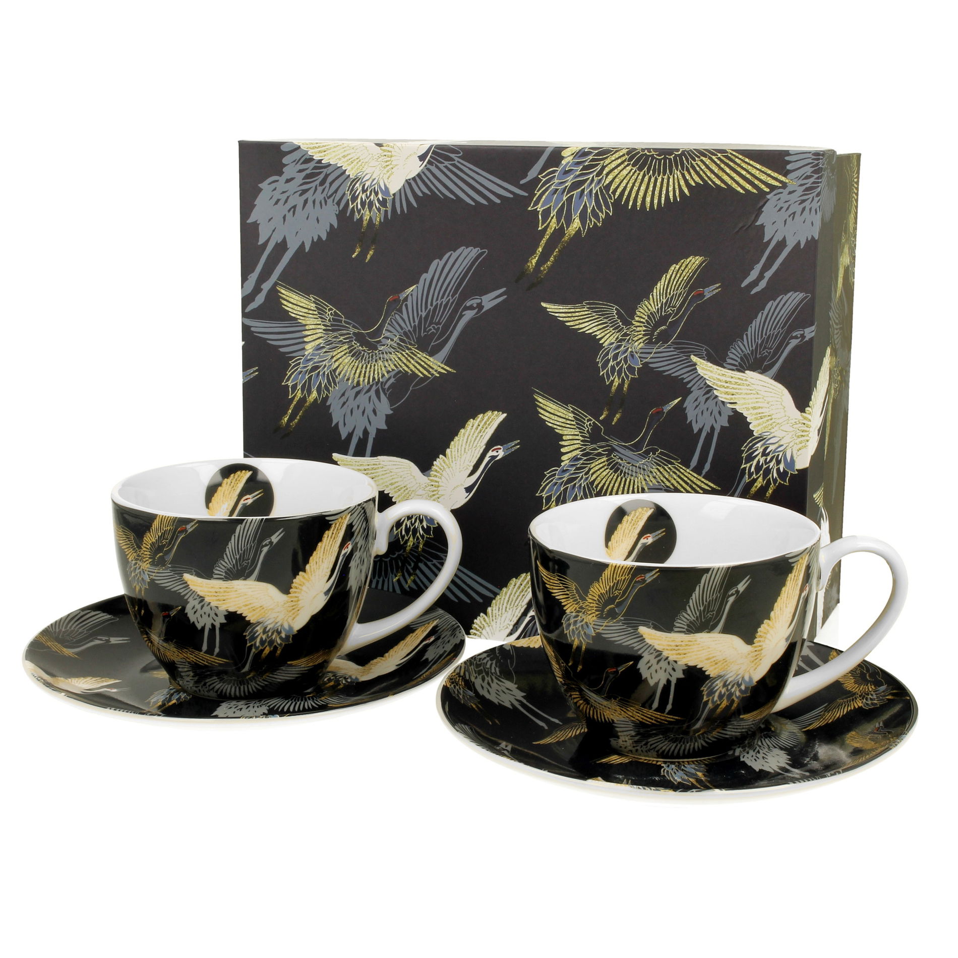 Porcelánové šálky na kávu a čaj s podšálkami DUO ART GALLERY ŽERUCHY V NOCI 280 ml 2 ks.