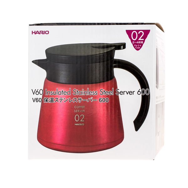 HARIO V60-02 Insulated Stainless Steel Server 0,6 l červená - konferenční nerezová termoska na čaj a kávu
