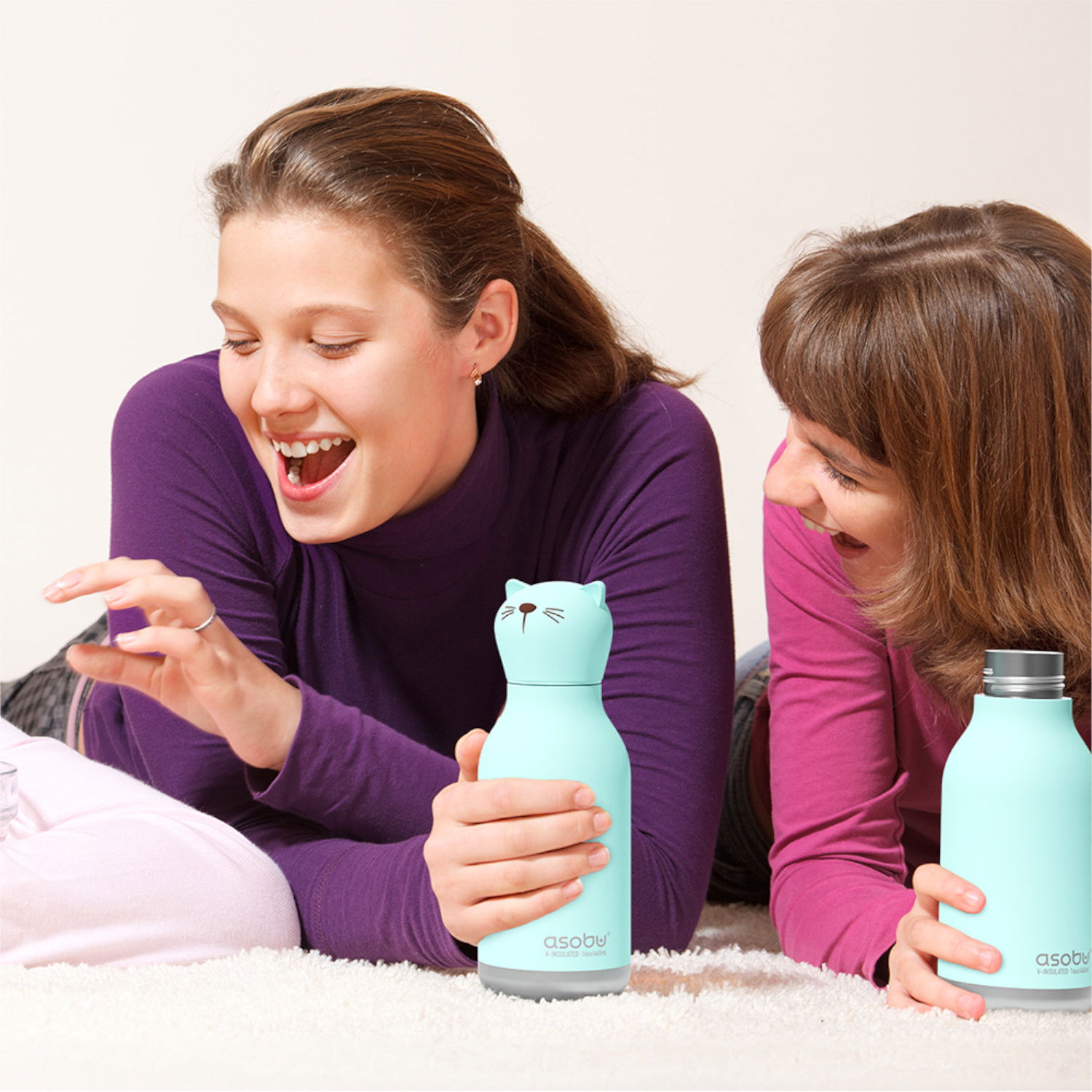 ASOBU Bestie Bottle Cat 0,46 l - butelka termiczna dla dzieci ze słomką