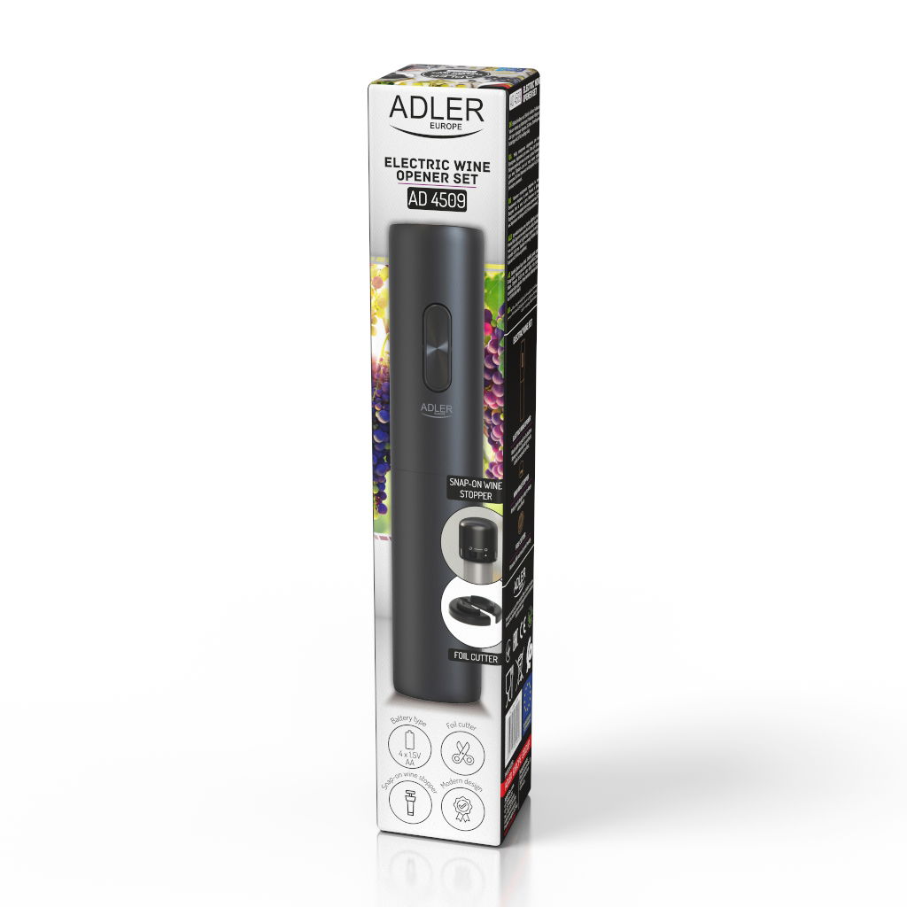 ADLER AD 4509 - elektrický vinný otvírák / korkový vývrtka s ořezávačem a korkem