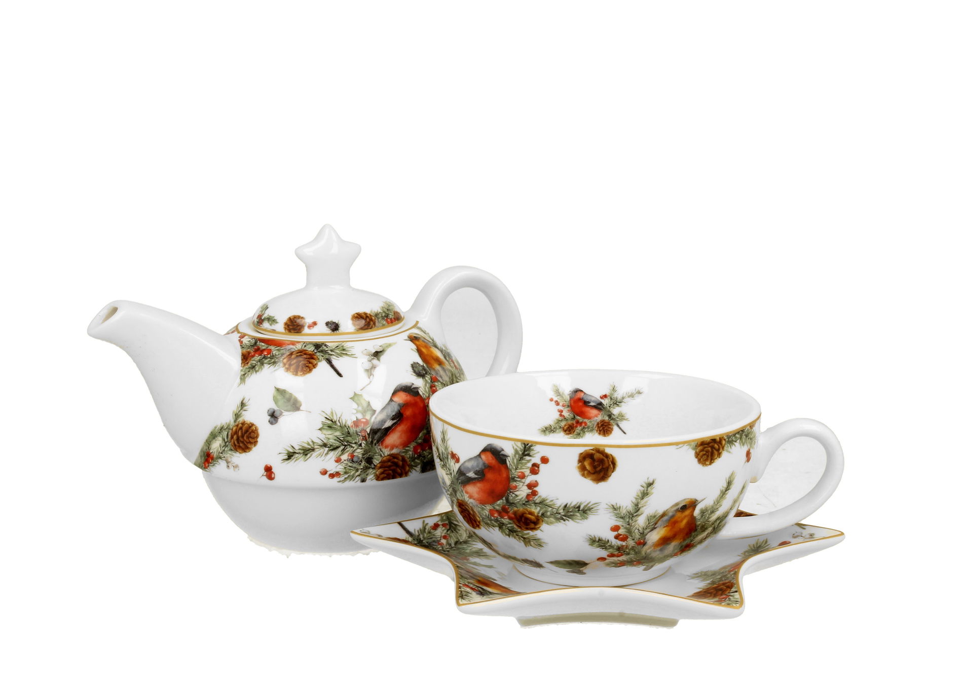 Vianočný džbán s hrnčekom a zaváraninovým pohárom DUO VÁNOČNÉ PTÁČIKY porcelánový džbán 0,35 l