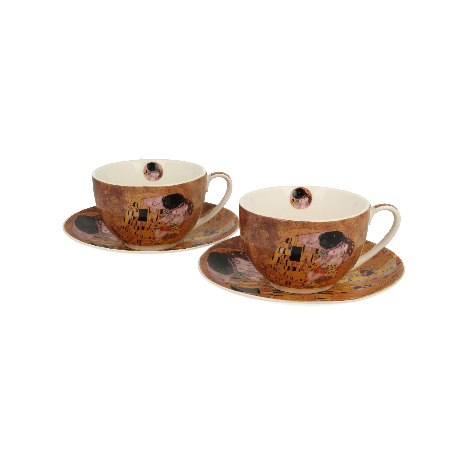 DUO Art Gallery by Gustav Klimt The Kiss 300 ml 2 ks hnědé - porcelánové šálky na kávu a čaj s podšálky