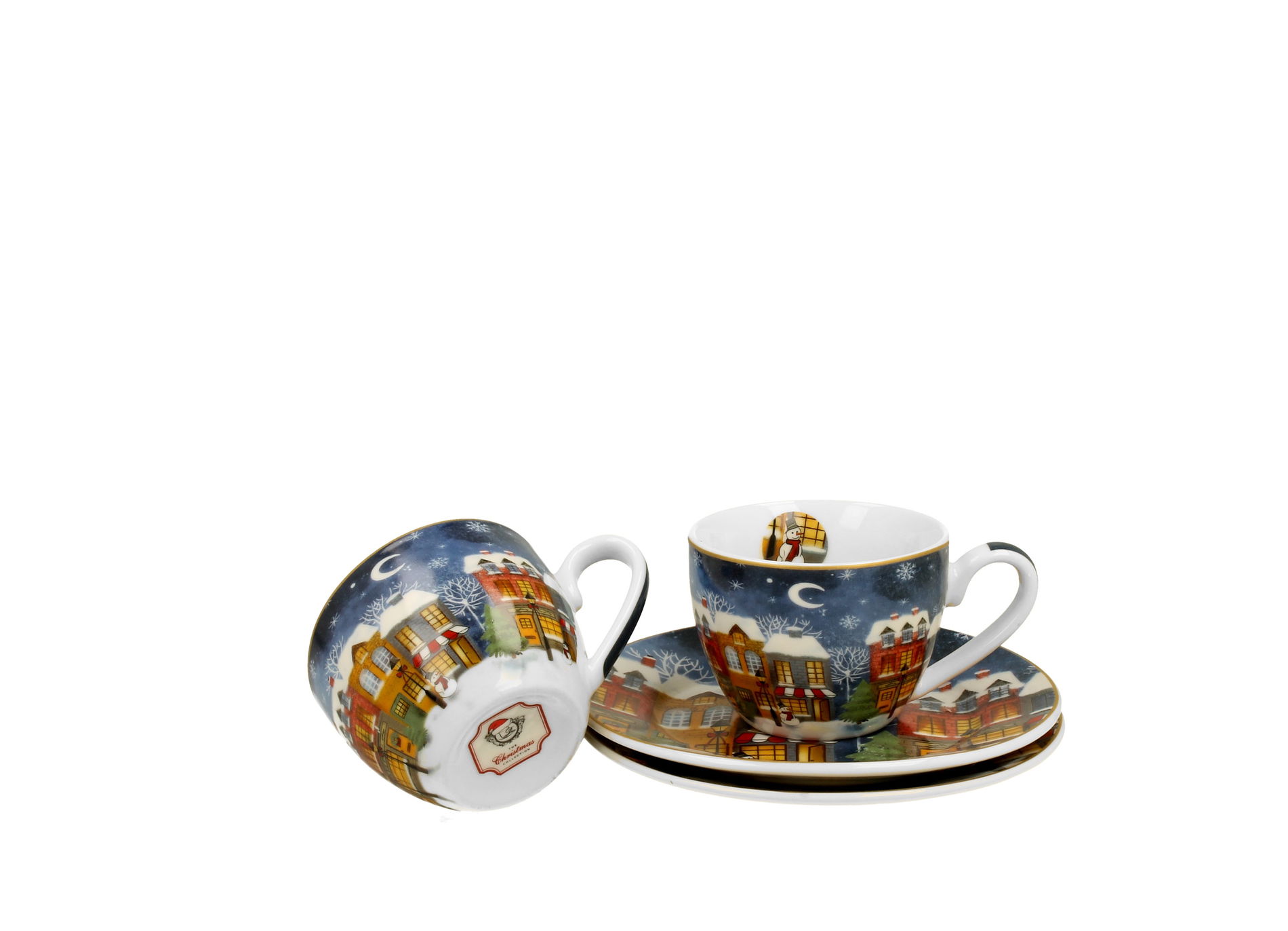 Vánoční šálky na espresso z porcelánu s podšálky DUO CHRISTMAS CITY 90 ml 2 ks.