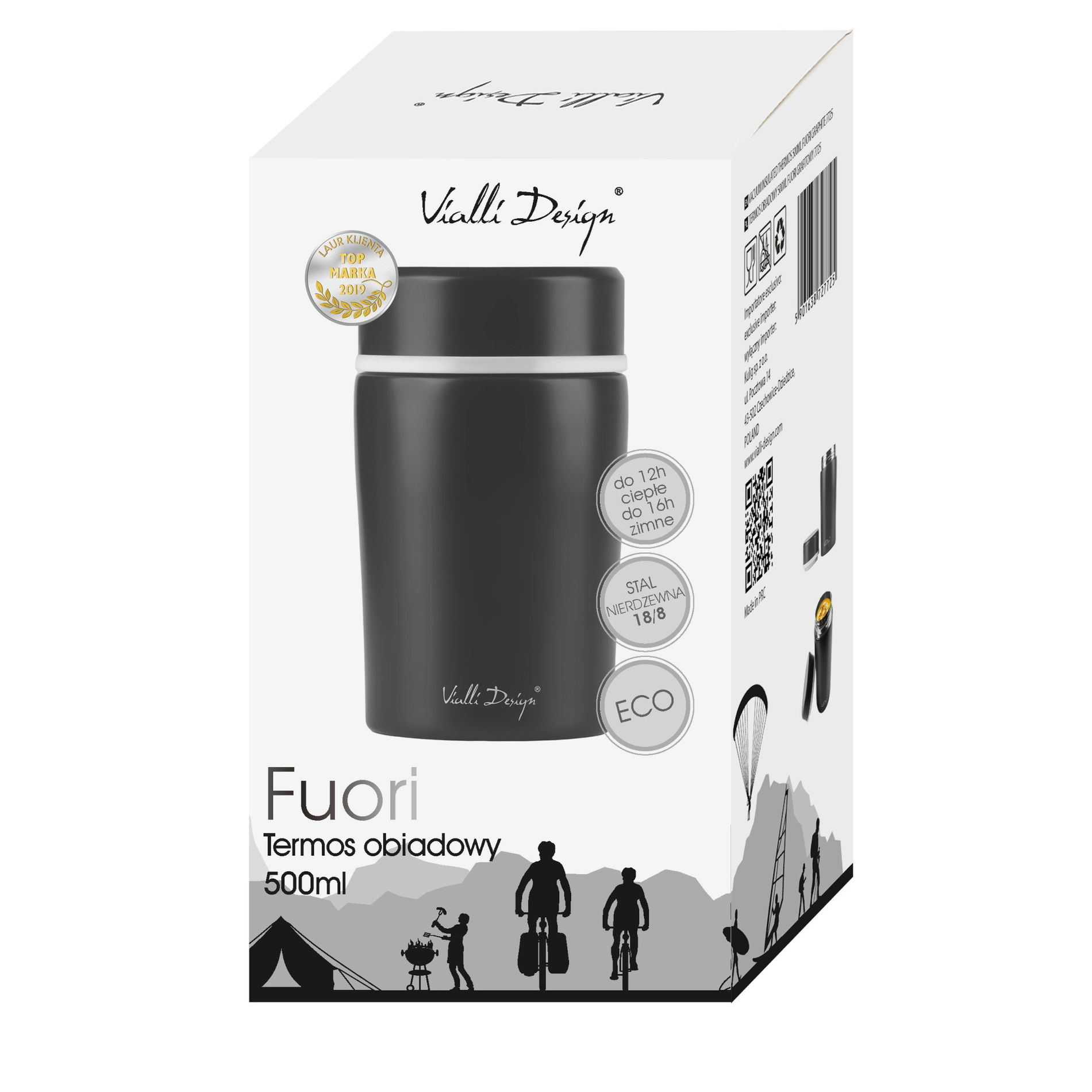 VIALLI DESIGN Fuori 0,5 l grafitová – nerezová termoska na potraviny