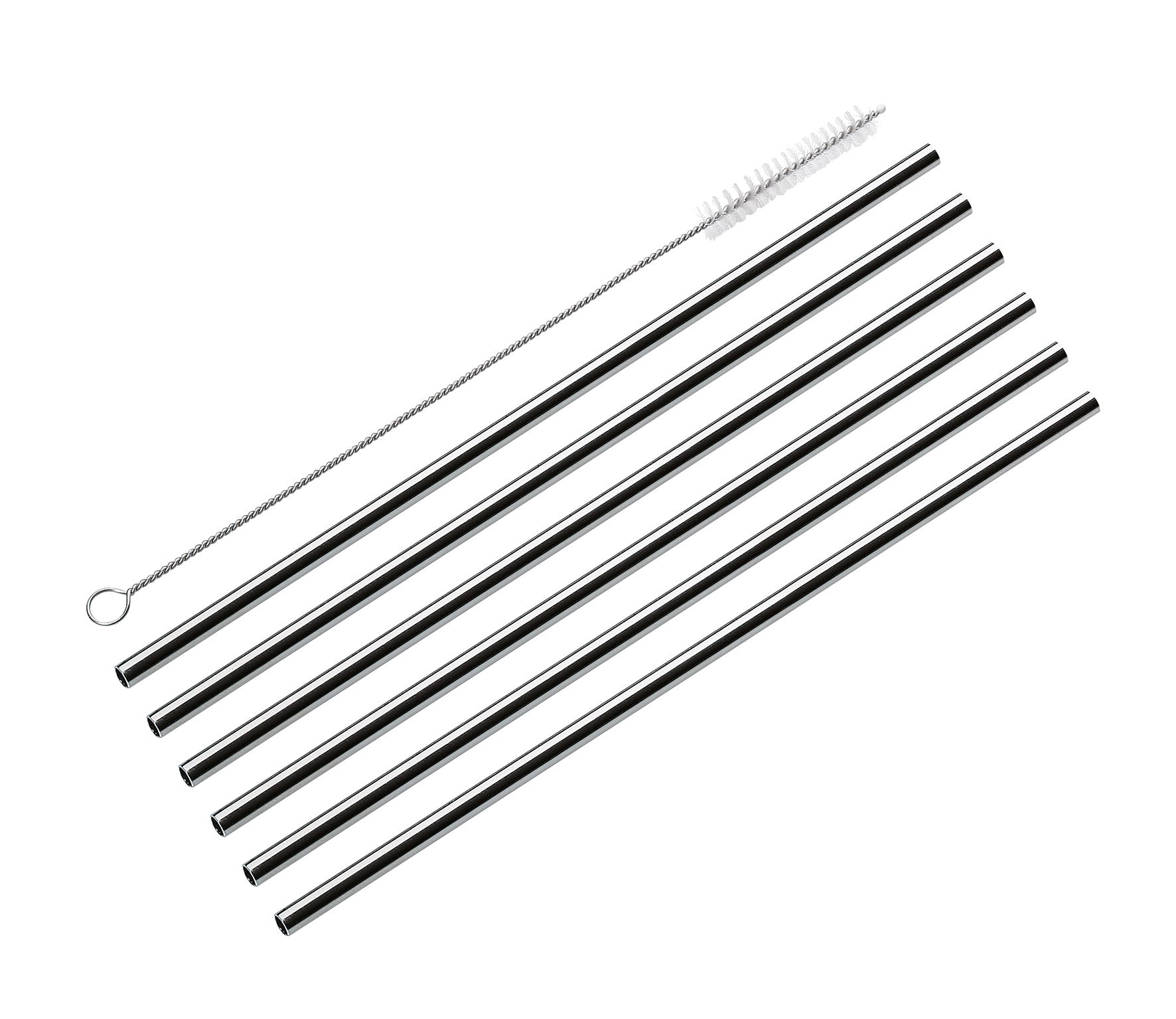CILIO Steel 22,5 cm 6 ks - víceúčelové nerezové slámy na nápoje a koktejly s kartáčkem